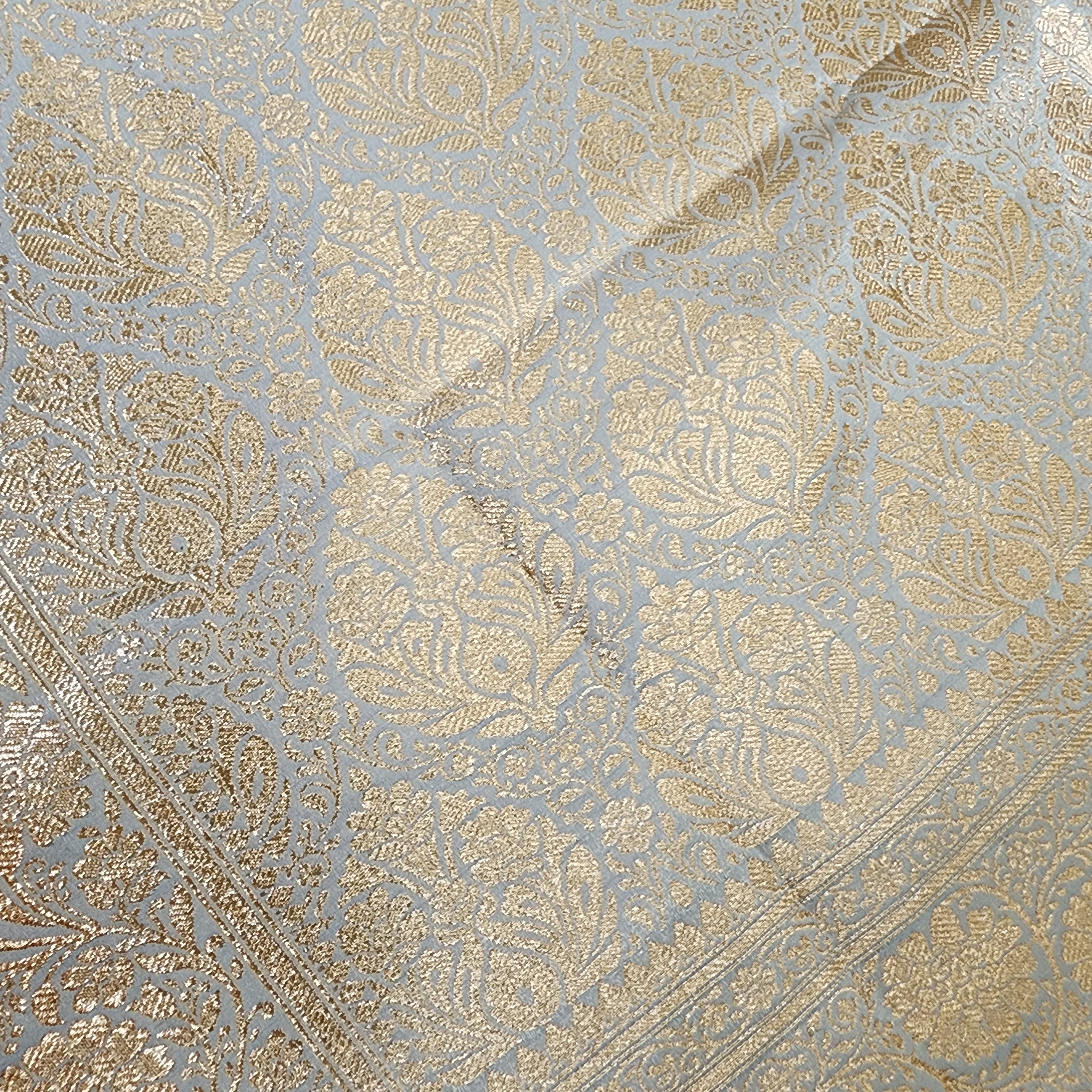 Rich Silver Grey Banarasi Silk Saree with Gold Zari Weaving