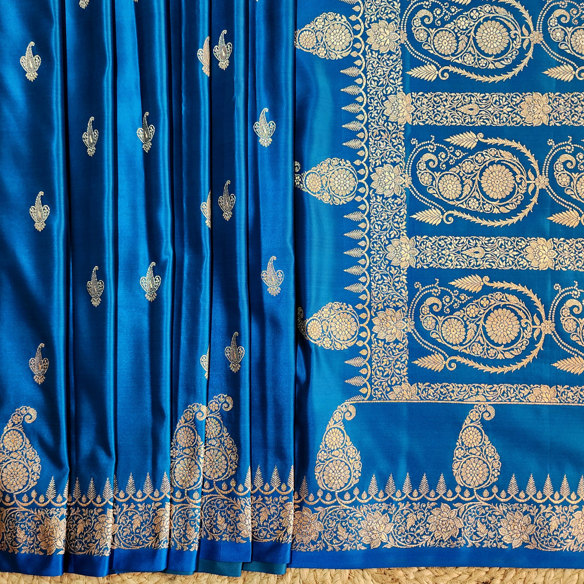Royal Blue Paisley Katan Silk Saree with Gold Zari