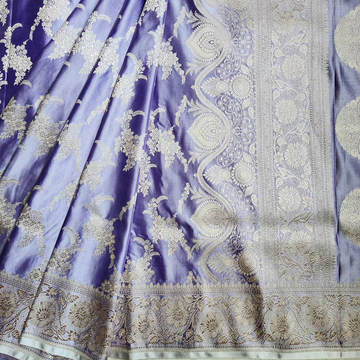 Mauve Banarasi Katan Silk Saree with Floral Vine Jaal