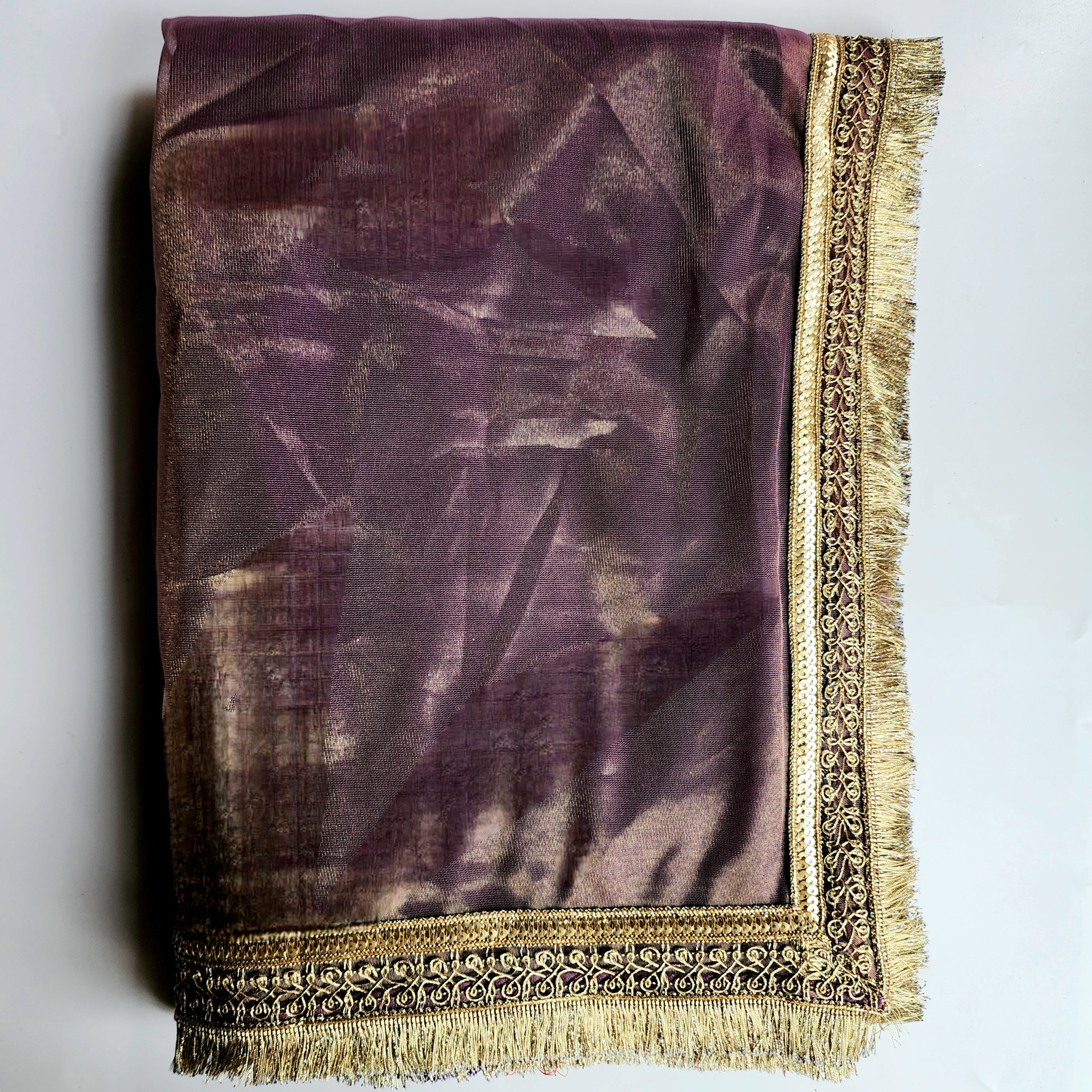 Metallic Mauve Designer Tissue Net Saree