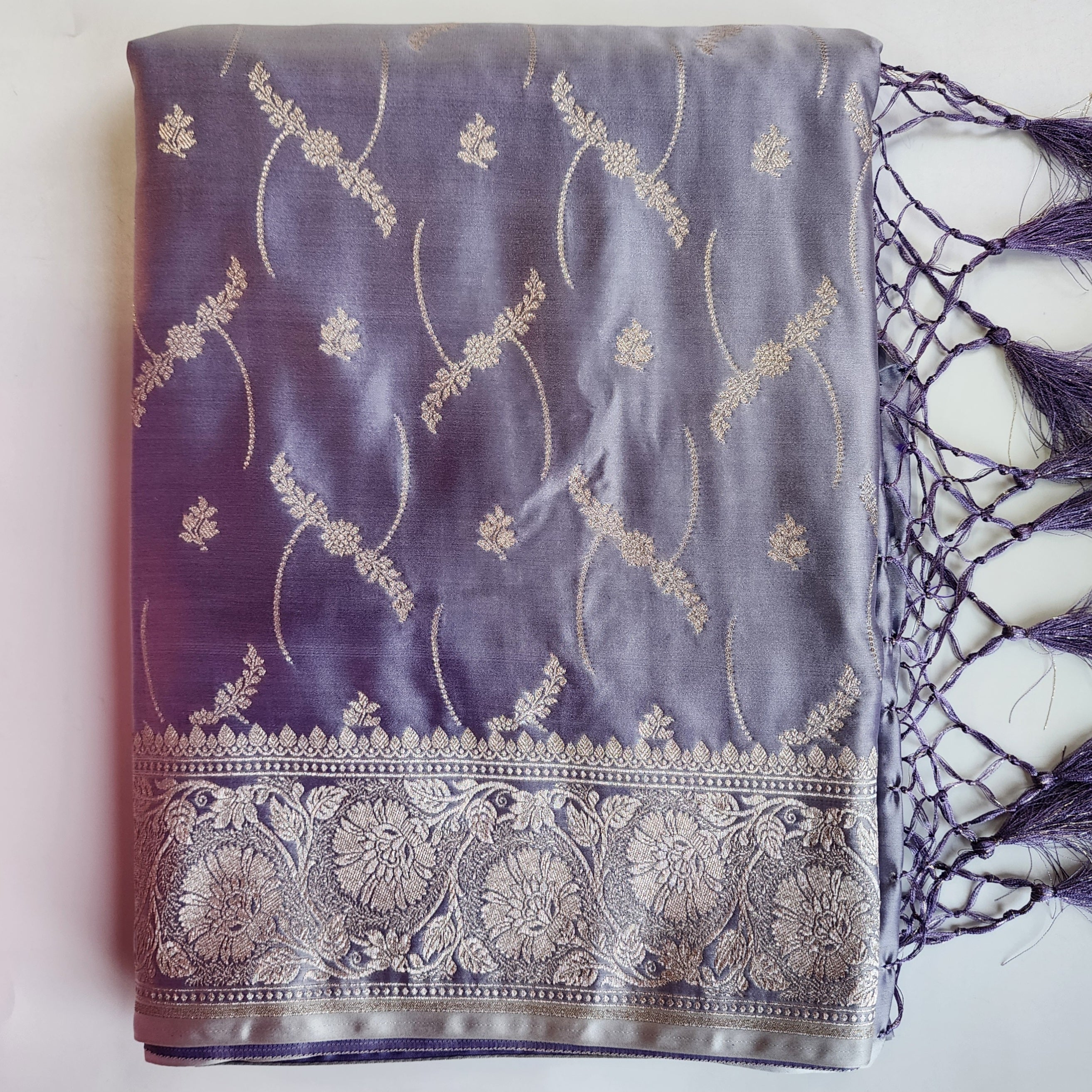 Pastel Lilac Banarasi Katan Silk Saree with Light Gold Zari weaving