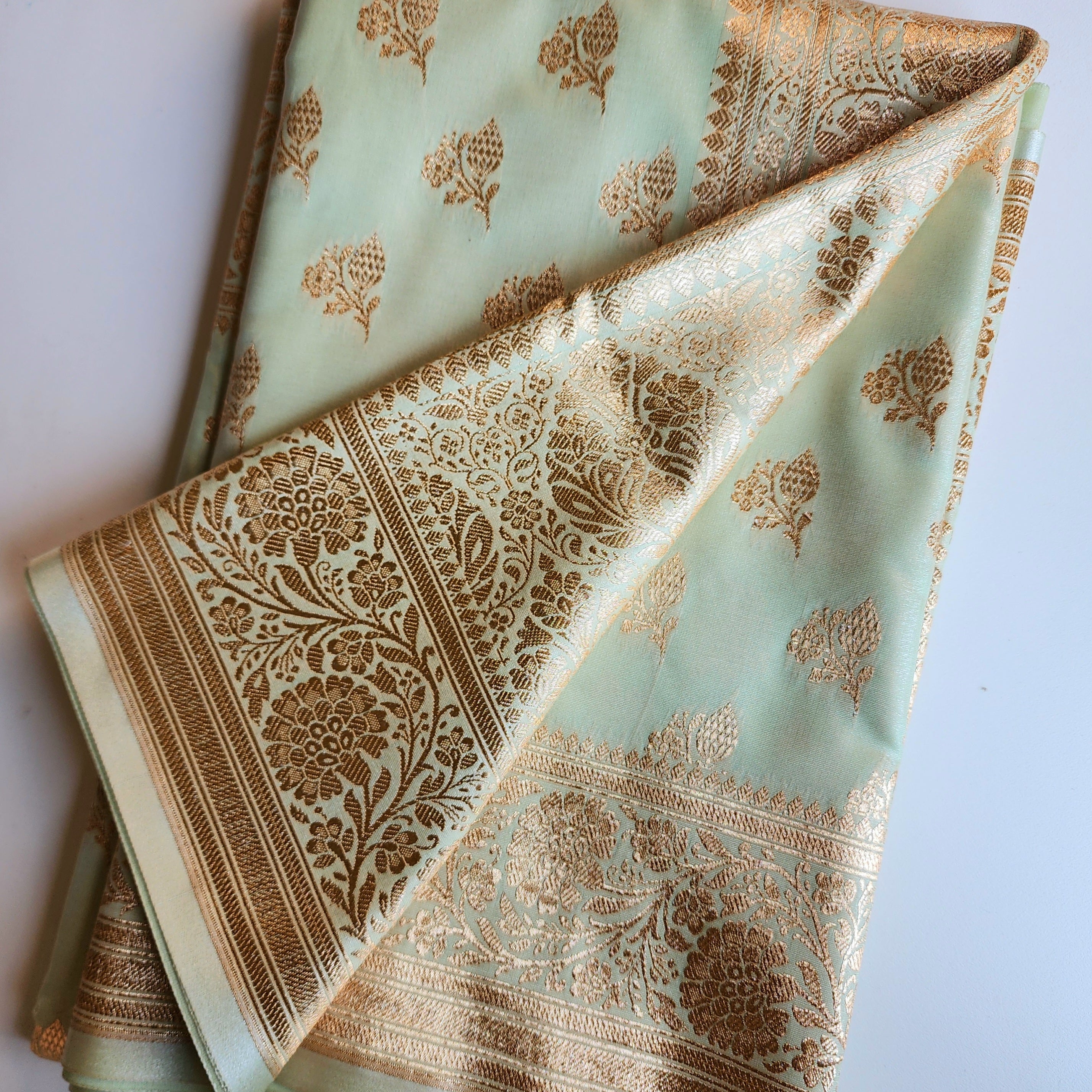 Rich Mint Green Banarasi Silk Saree with Gold Zari Weaving