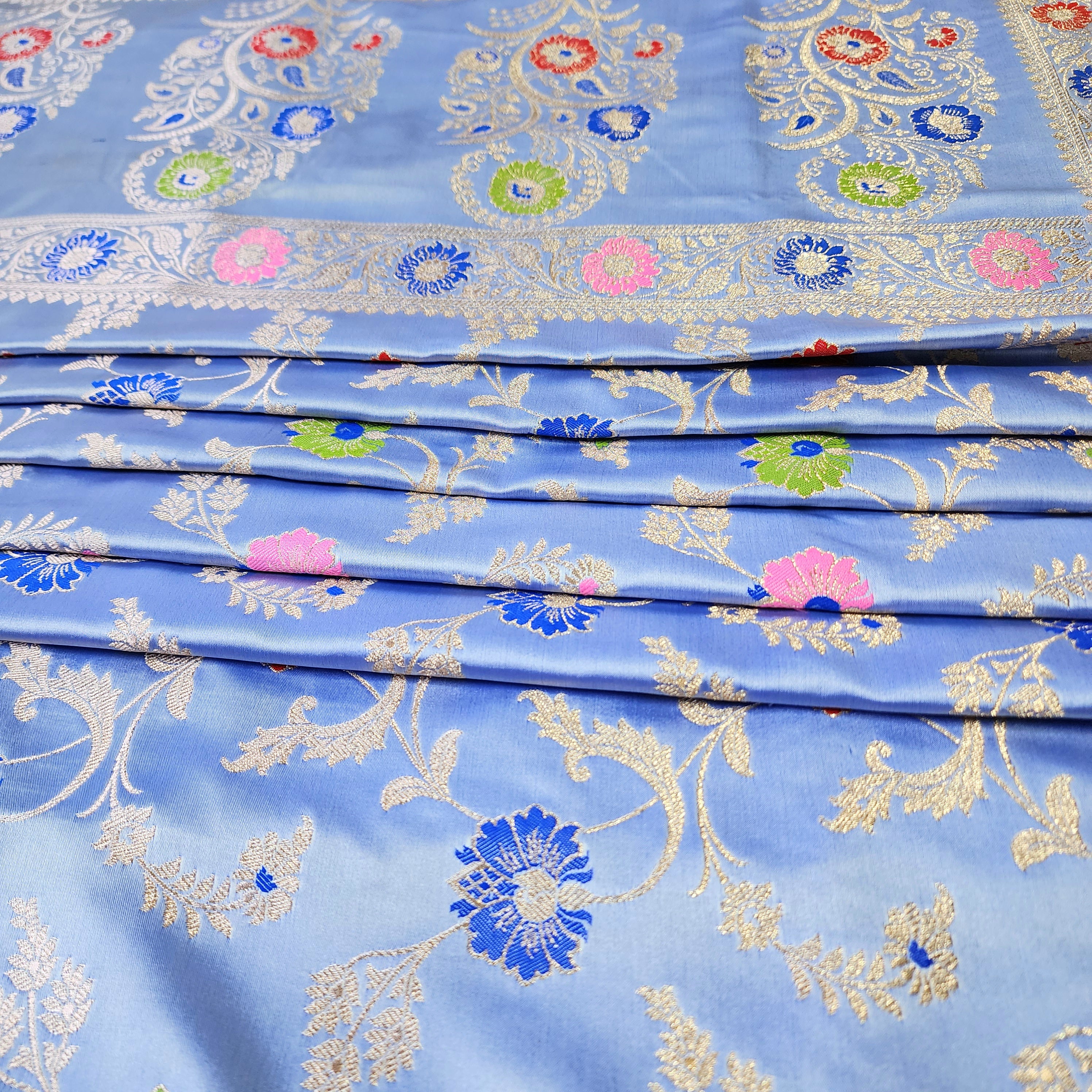 Enriched Banarasi Katan Silk Saree | Sky Blue Multicolor Meenakari Floral Jaal