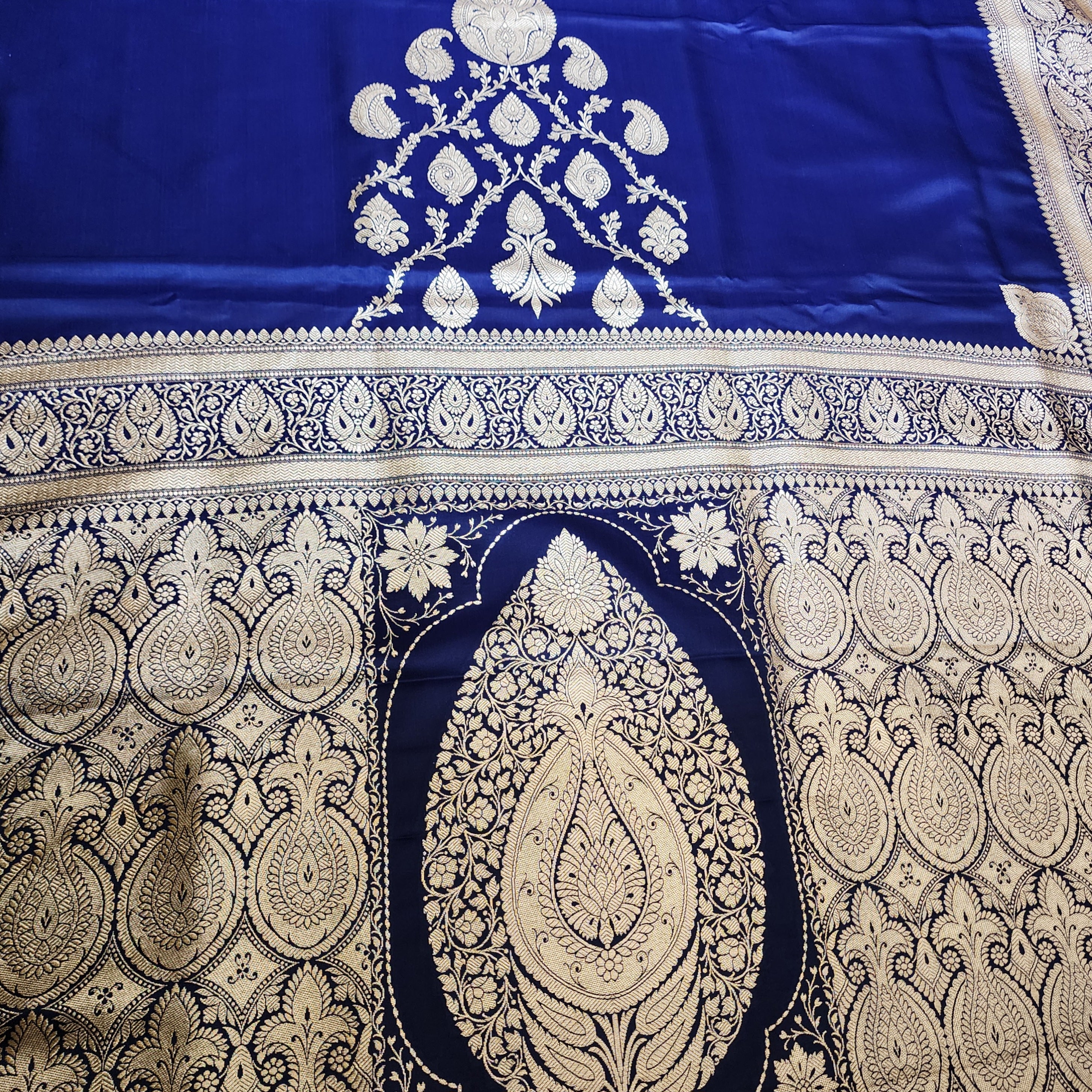 Royal Blue Pure Banarasi Katan Silk Saree with light Gold Zari Weaving
