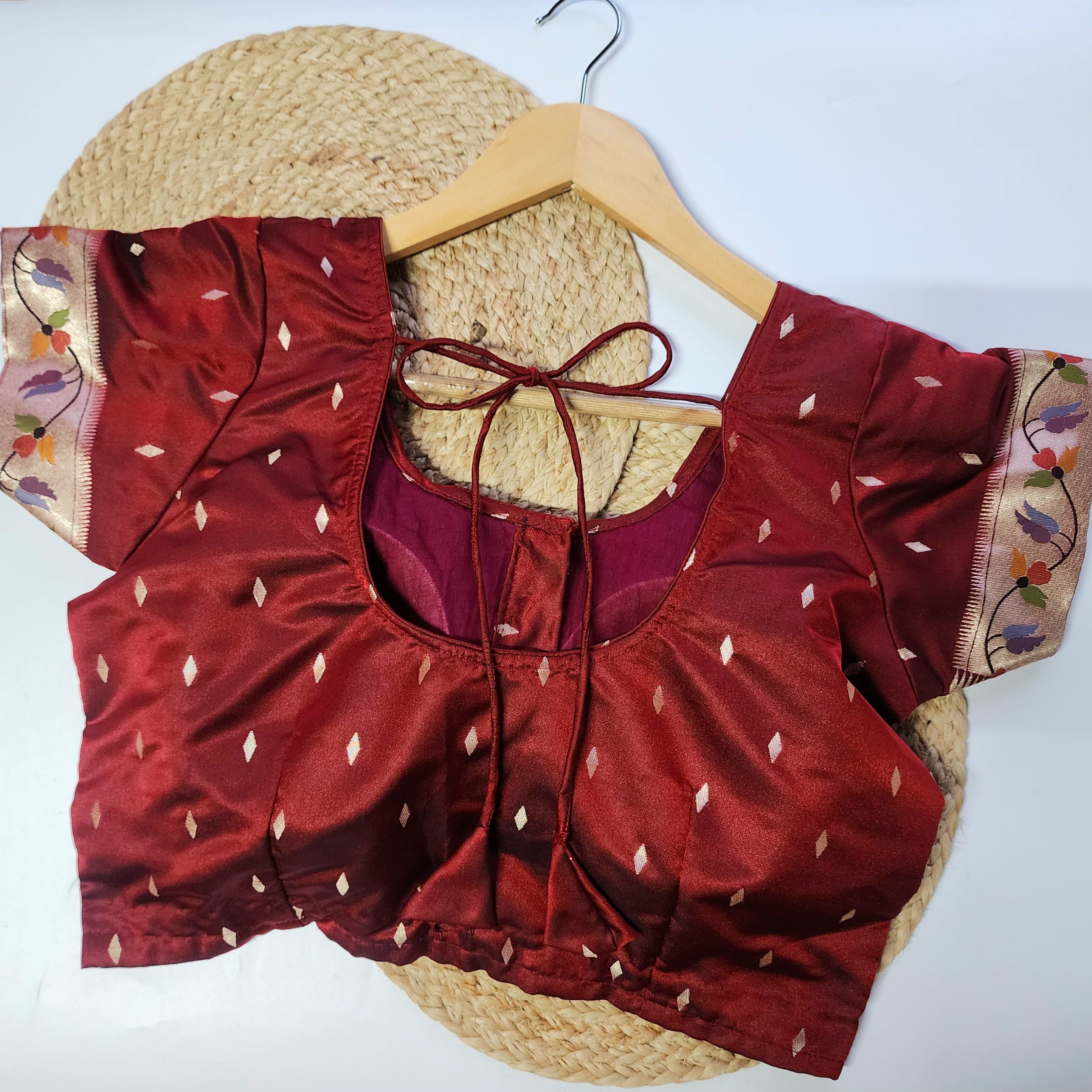 Raahi - Maroon Paithani Silk Saree with Stitched Blouse