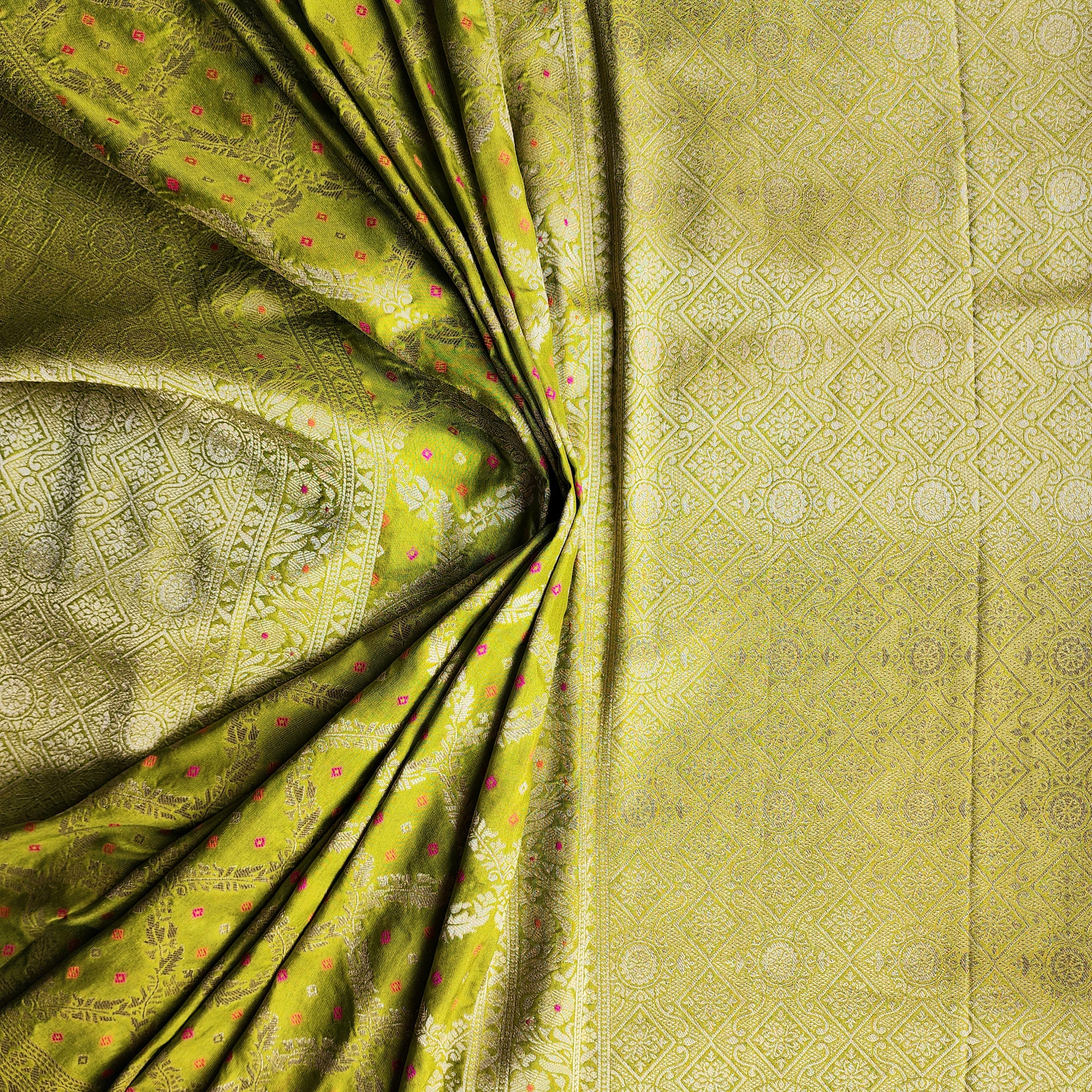 Lime Green Bandhani Dupatta with Traditional Jaal