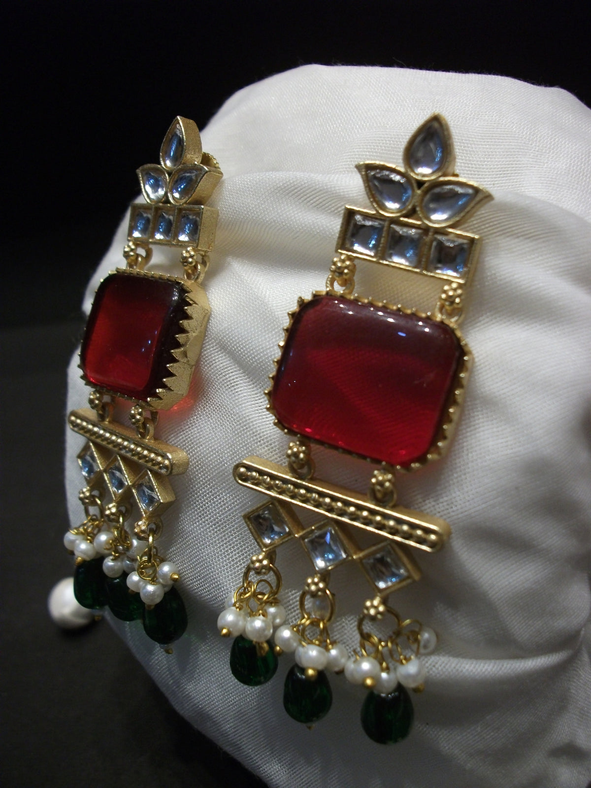 Ruby & Emerald Kundan Chandelier Earrings