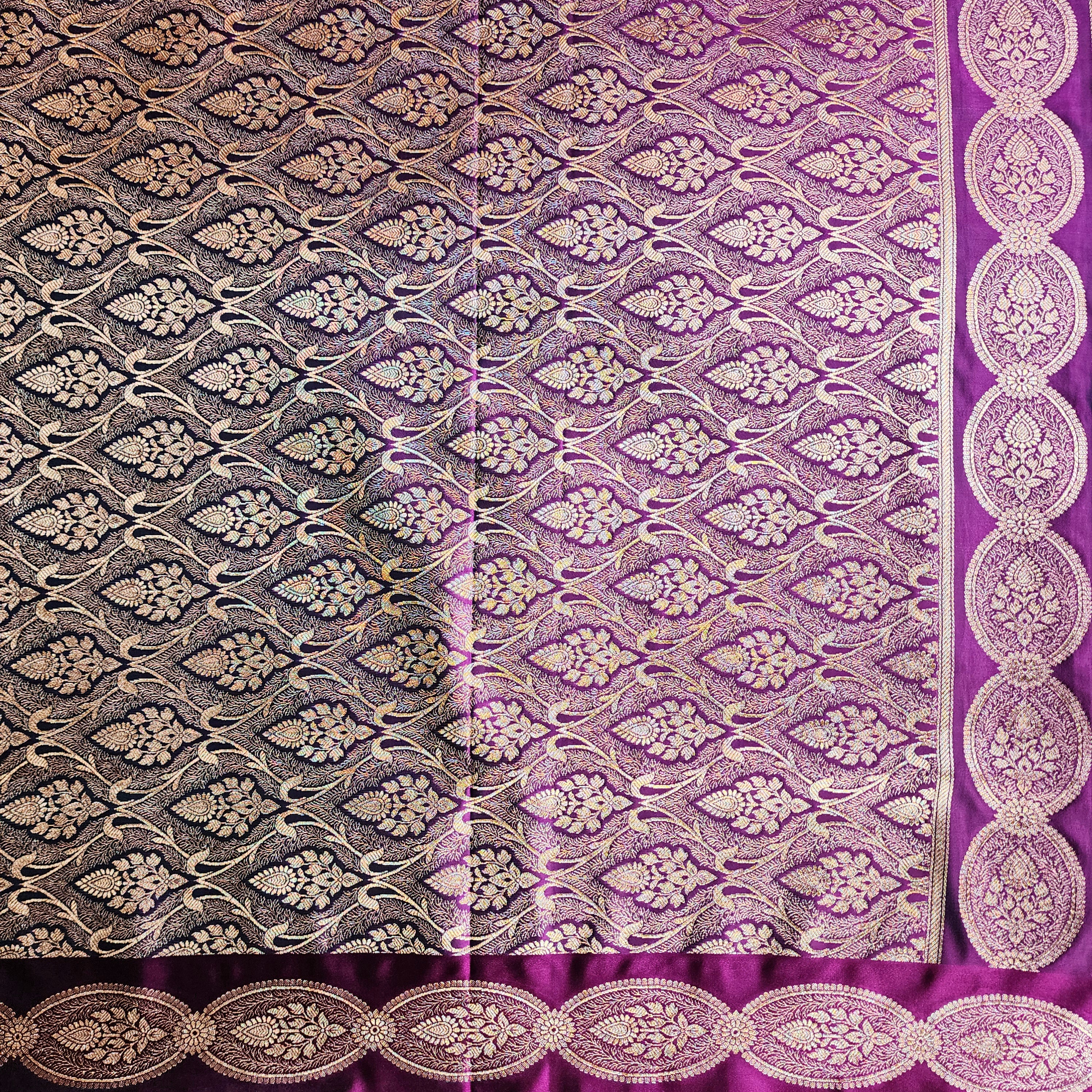 Rich Purple Pure Banarasi Katan Silk Saree with Gold Zari Weaving