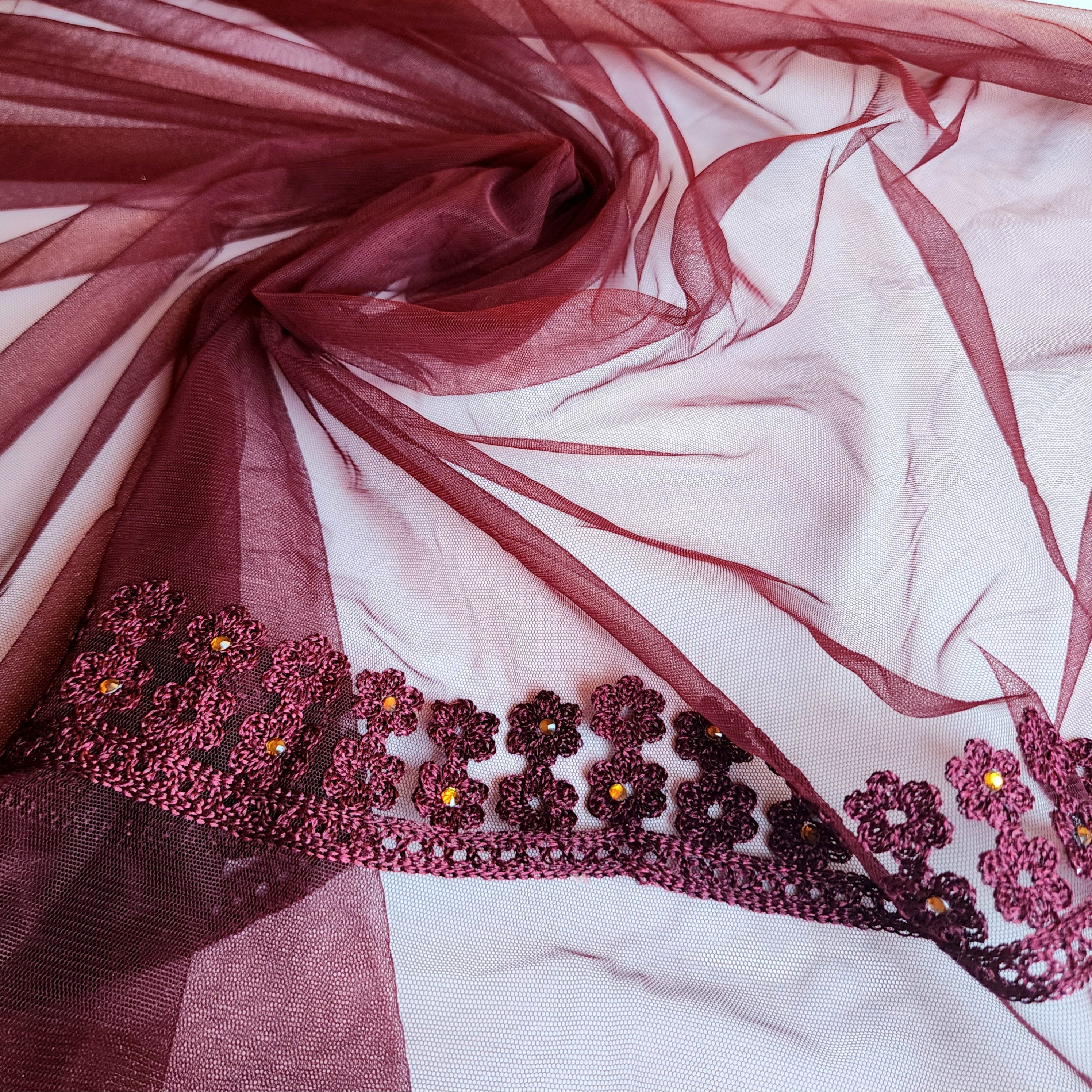 Embroidered Net Designer Saree in Wine