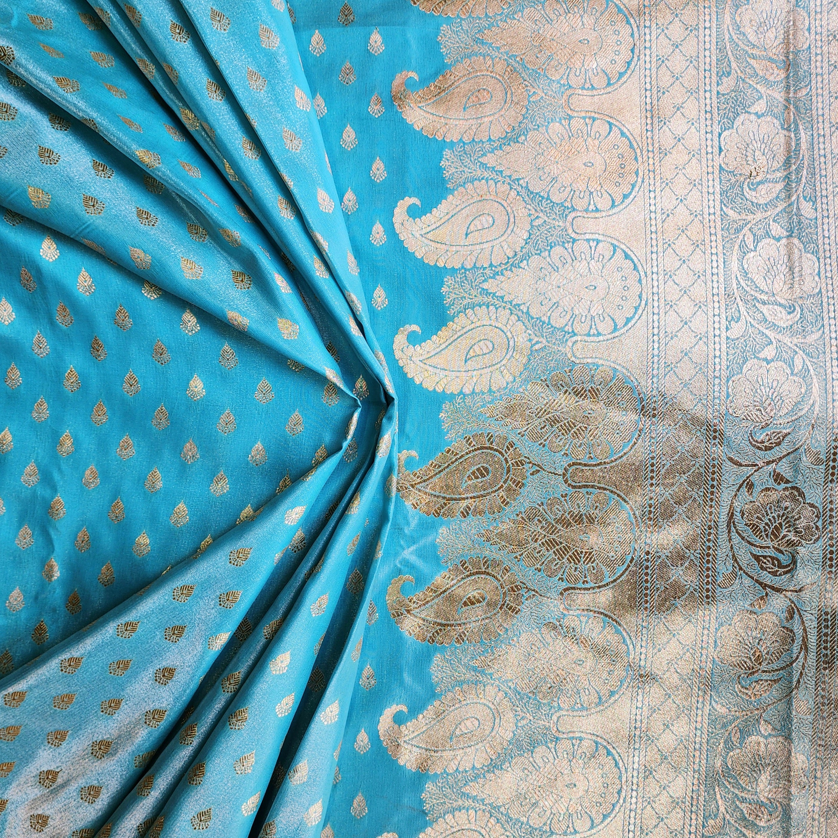 Rich Sky Blue Banarasi Silk Saree with Gold Zari Weaving