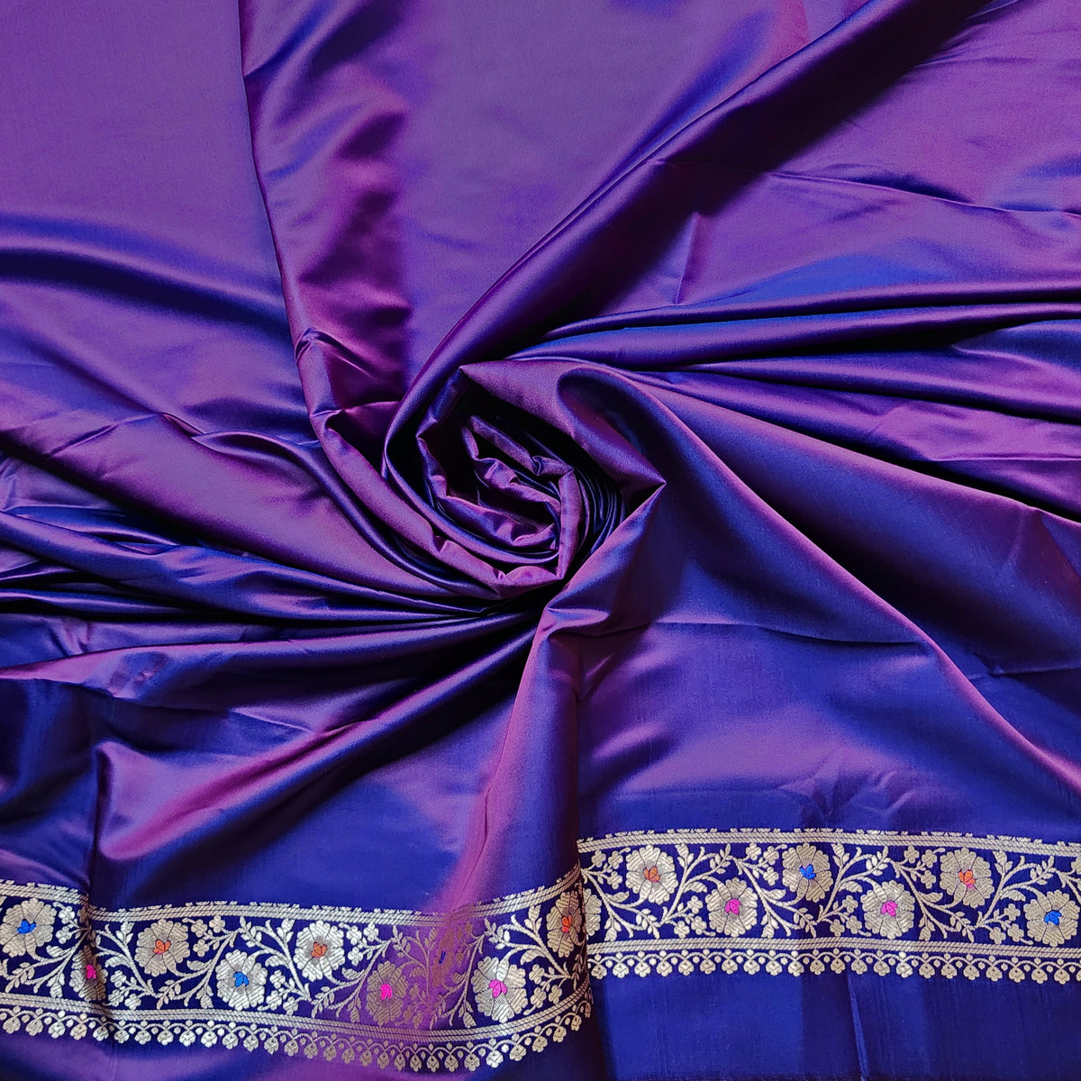 Purple Banarasi Katan Silk Saree with Multicolor Meenakari