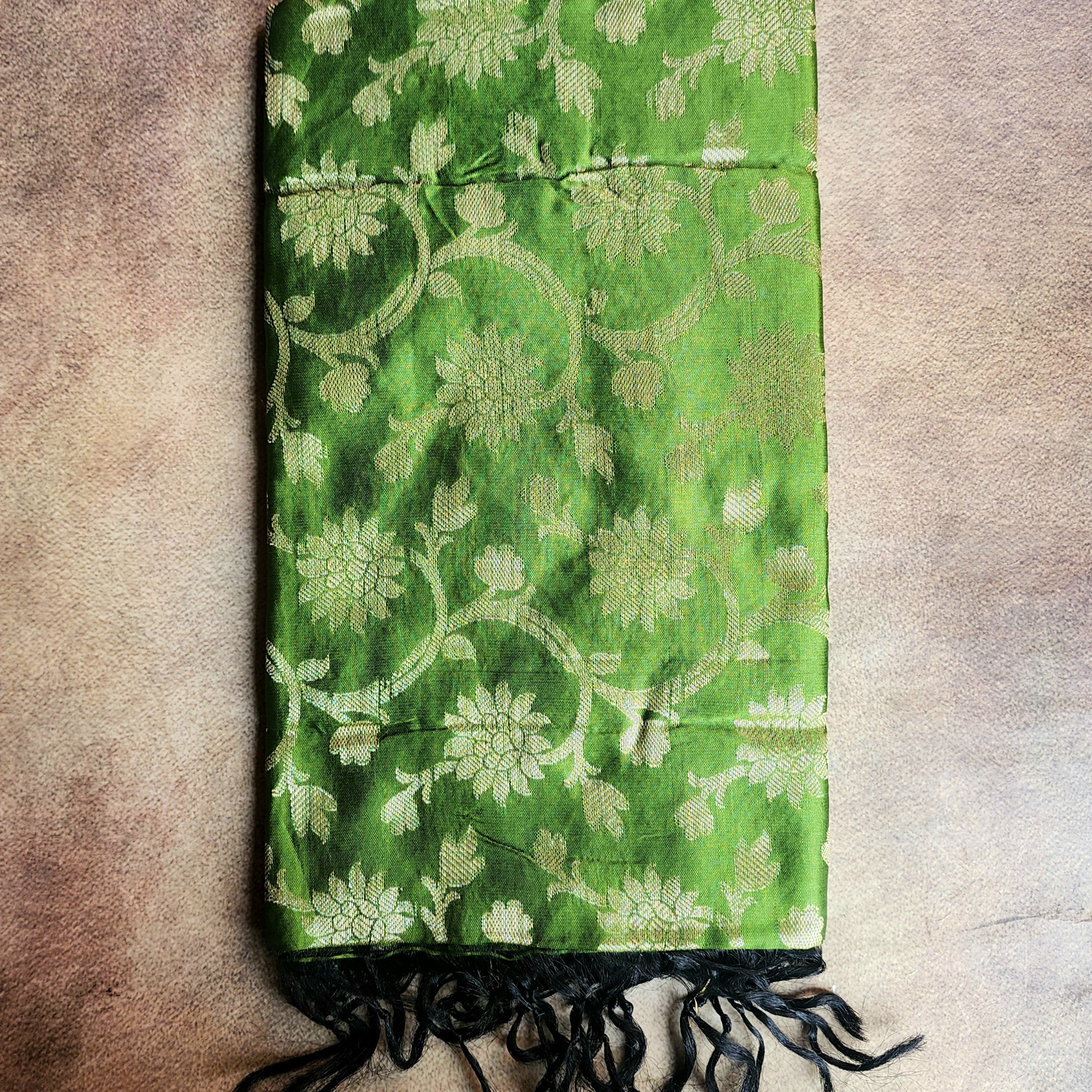 Parrot Green Banarasi Tapetta Silk Dupatta with Gold Floral Zari Weave