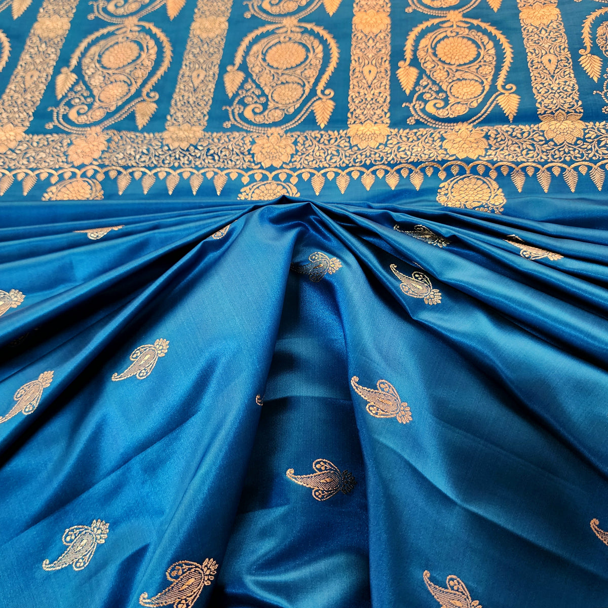 Royal Blue Paisley Katan Silk Saree with Gold Zari