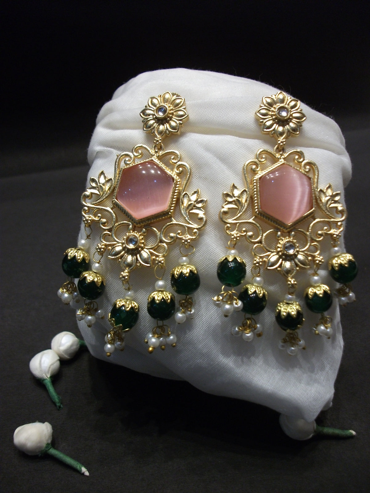 Royal Gold-Finish Floral Filigree Drop Earrings