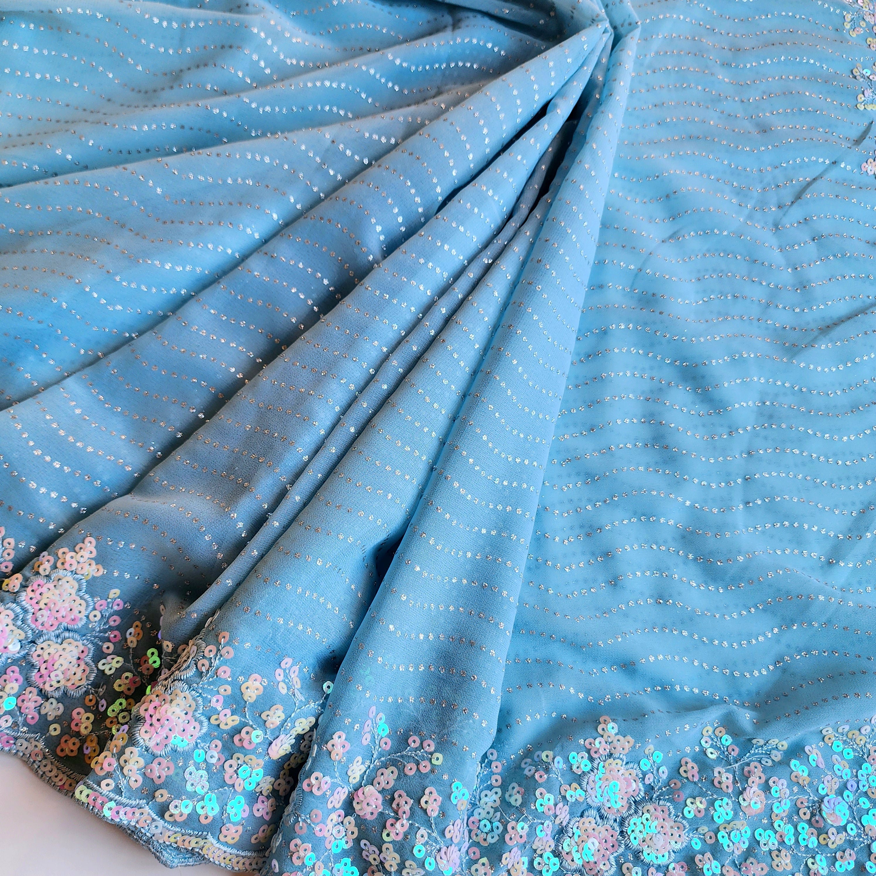 Soft Blue Designer Chiffon Silk Saree