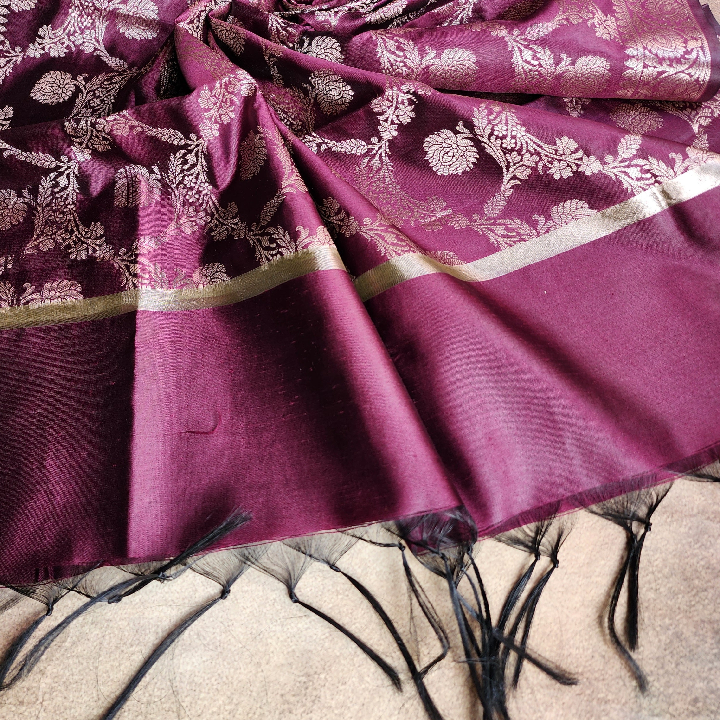 Plum Purple Semi Silk Zari Dupatta