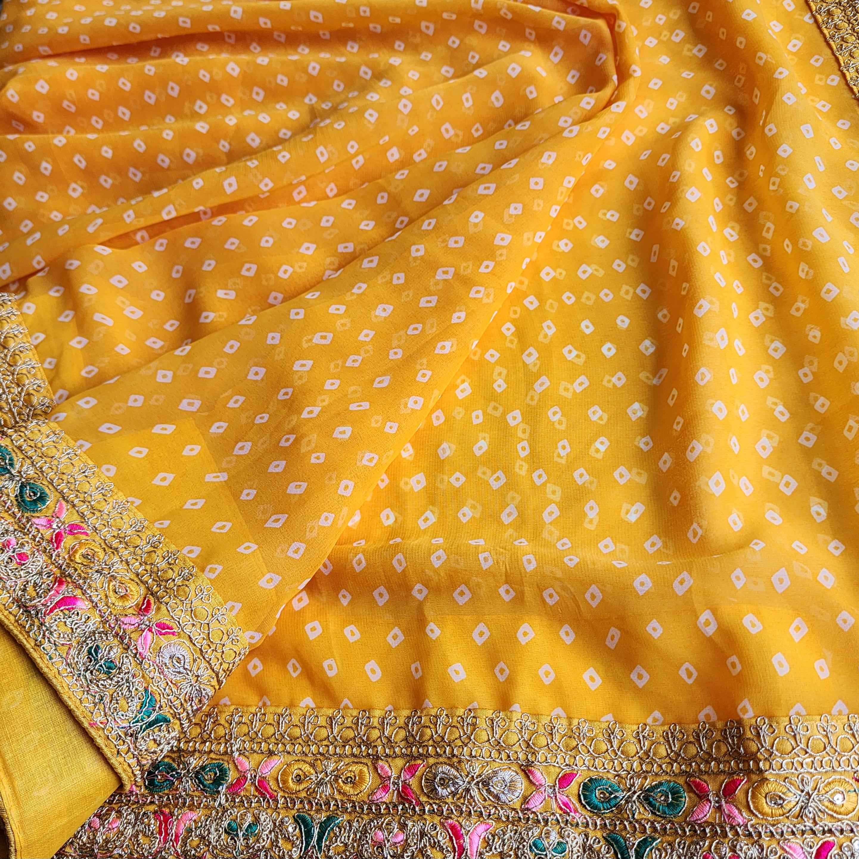 Embroidered Bandhani Designer Saree in Yellow