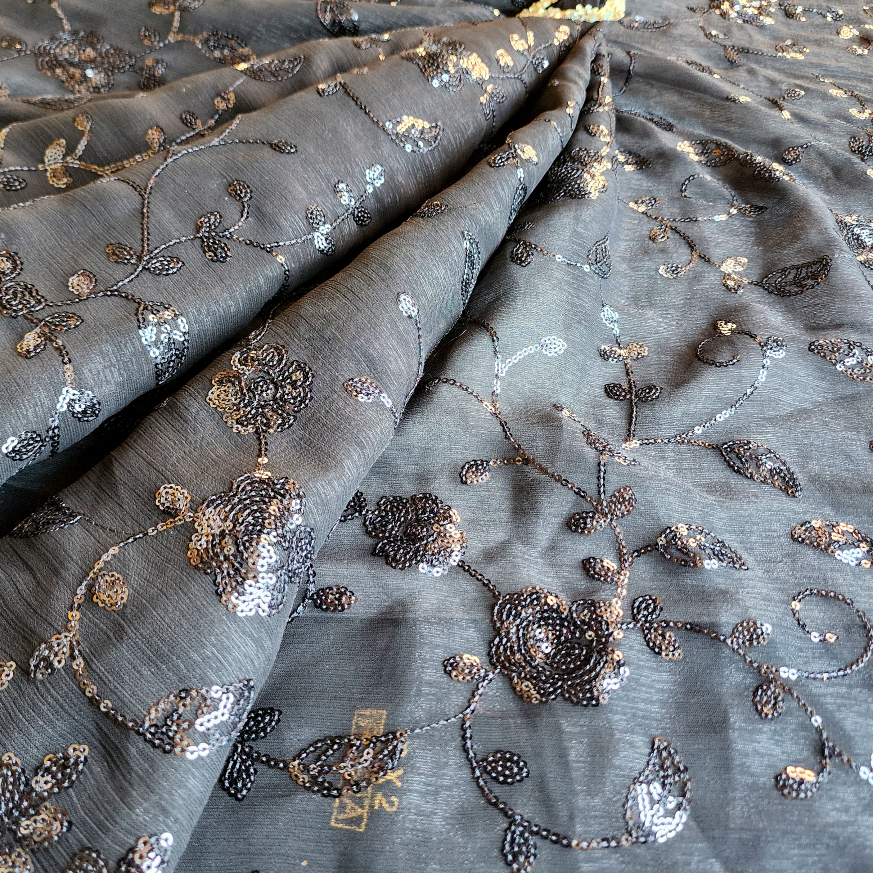 Georgette Designer Sequinned Saree - Black