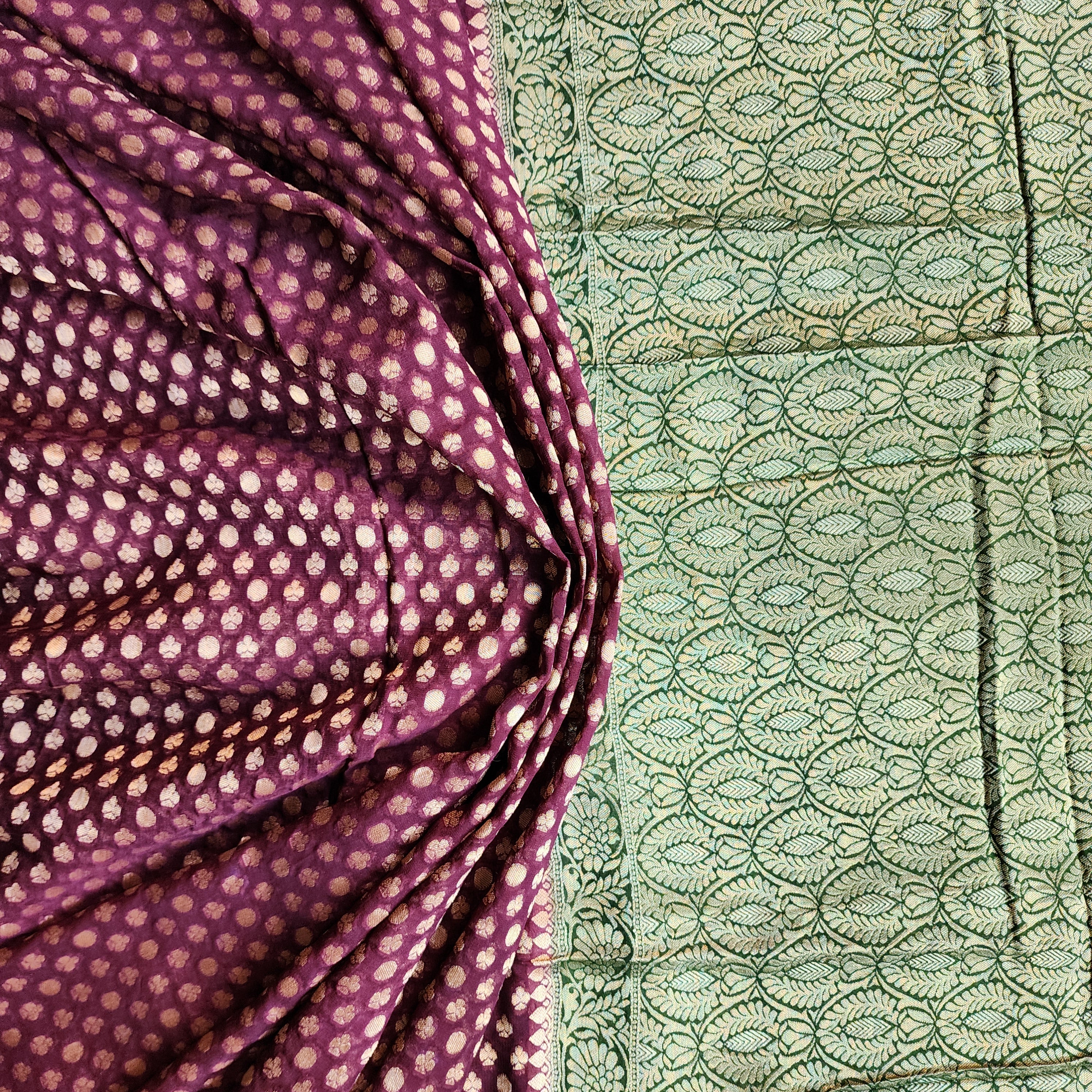 Purple Khaddi Georgette Pure Banarasi Saree with Green Border