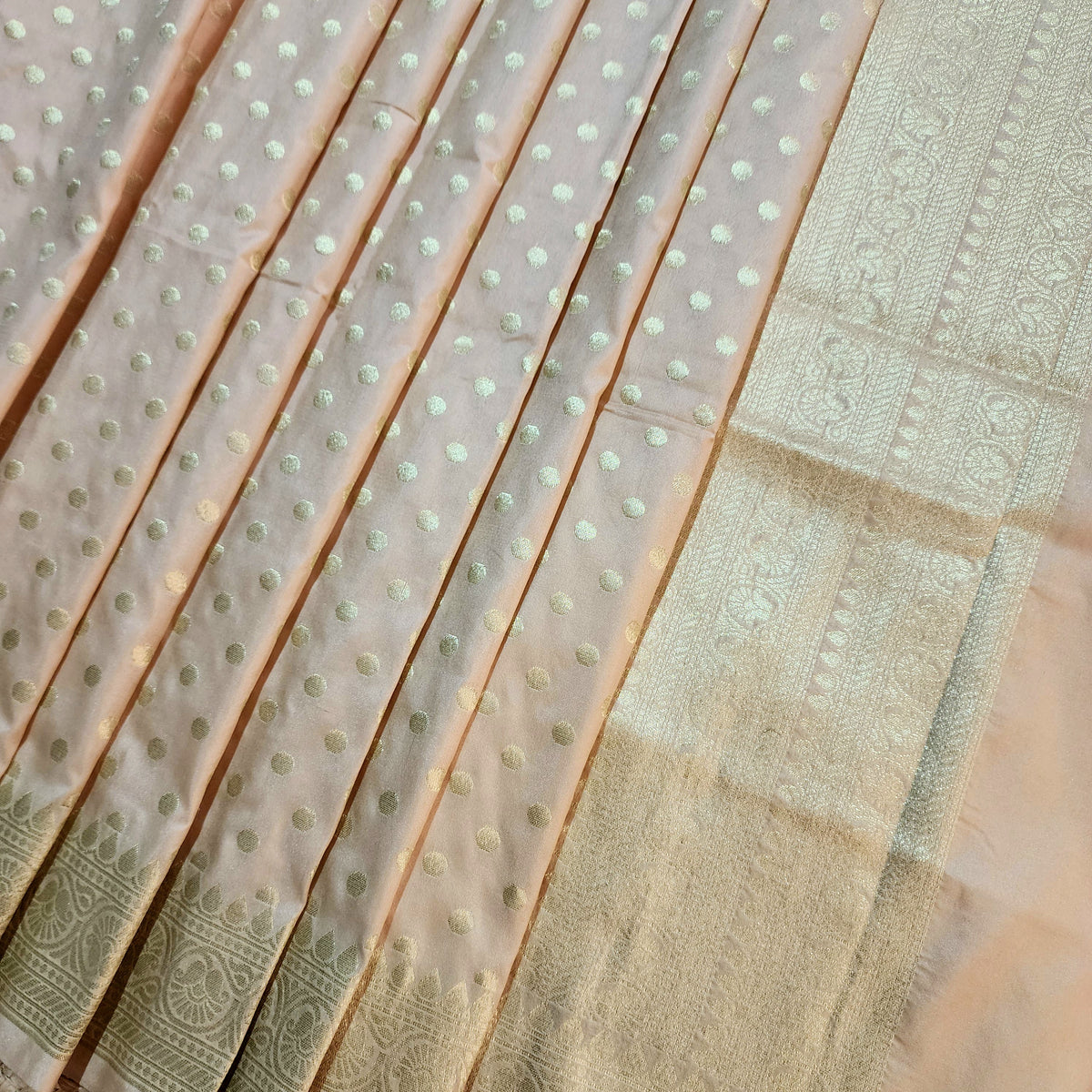 Champagne Beige Banarasi Silk Dupatta with Gold Polka Dot