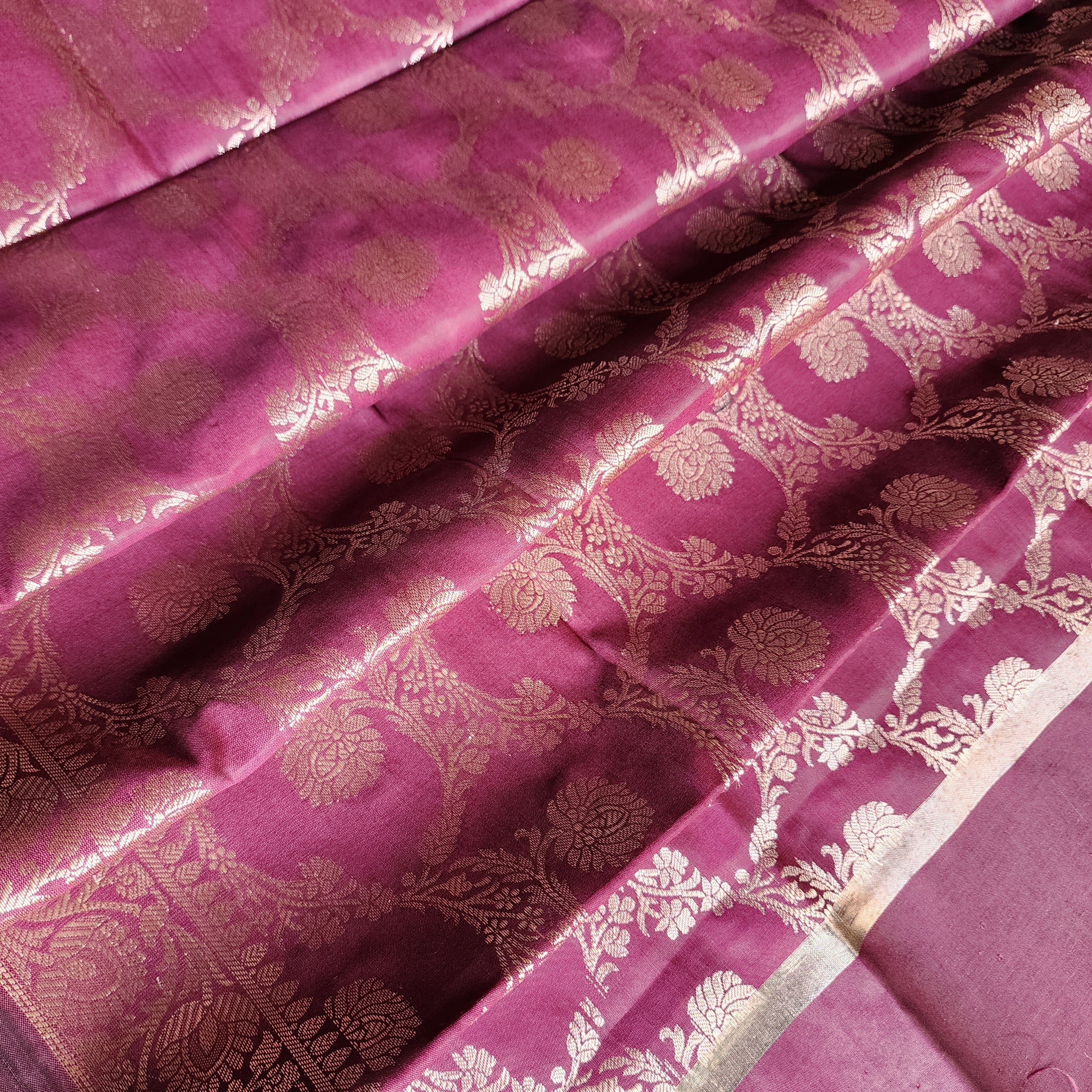 Plum Purple Semi Silk Zari Dupatta