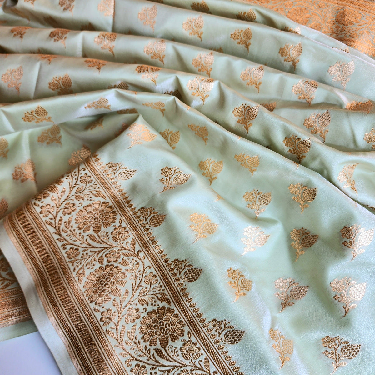 Rich Mint Green Banarasi Silk Saree with Gold Zari Weaving