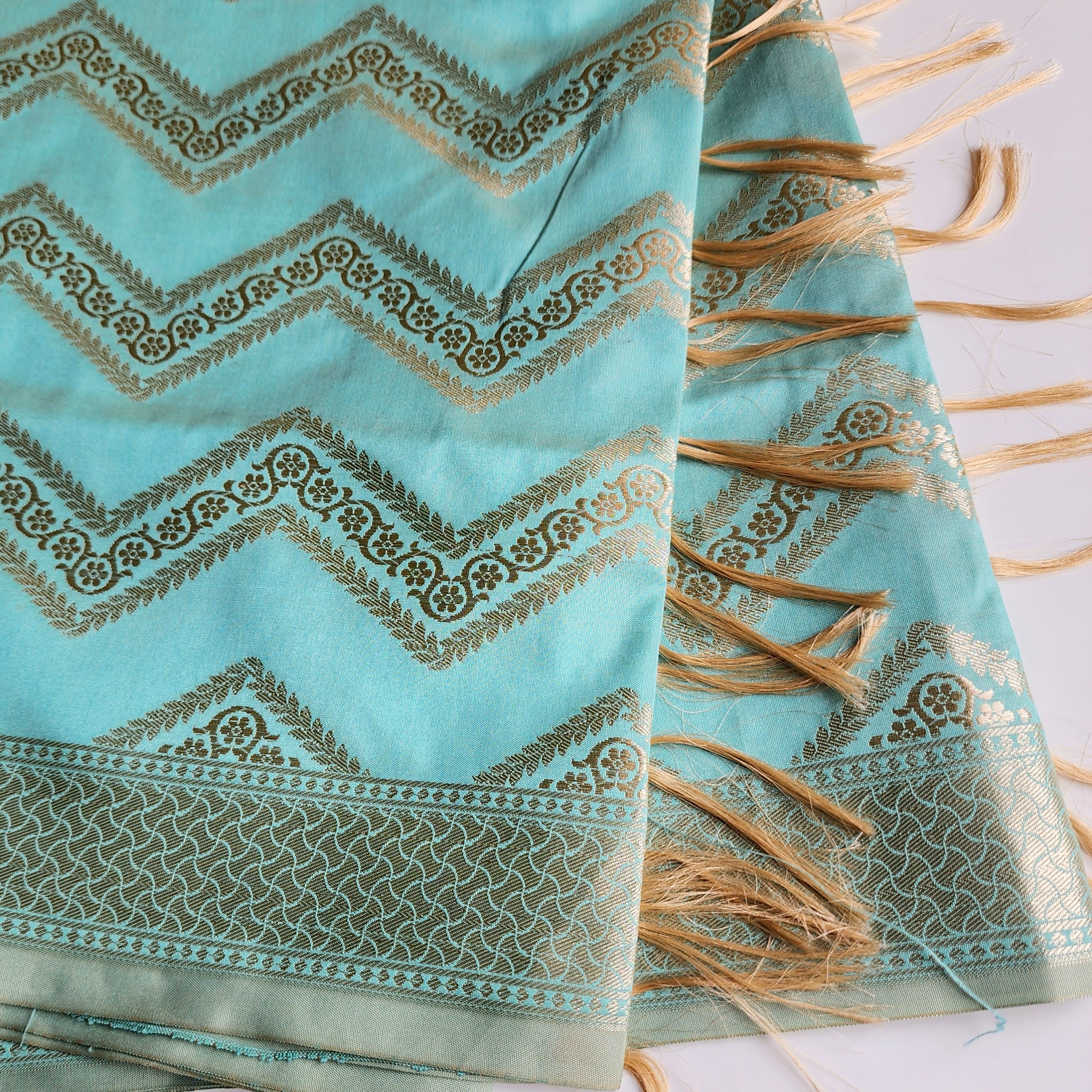 Robin Egg Blue Banarasi Dupatta with Golden Zigzag Pattern