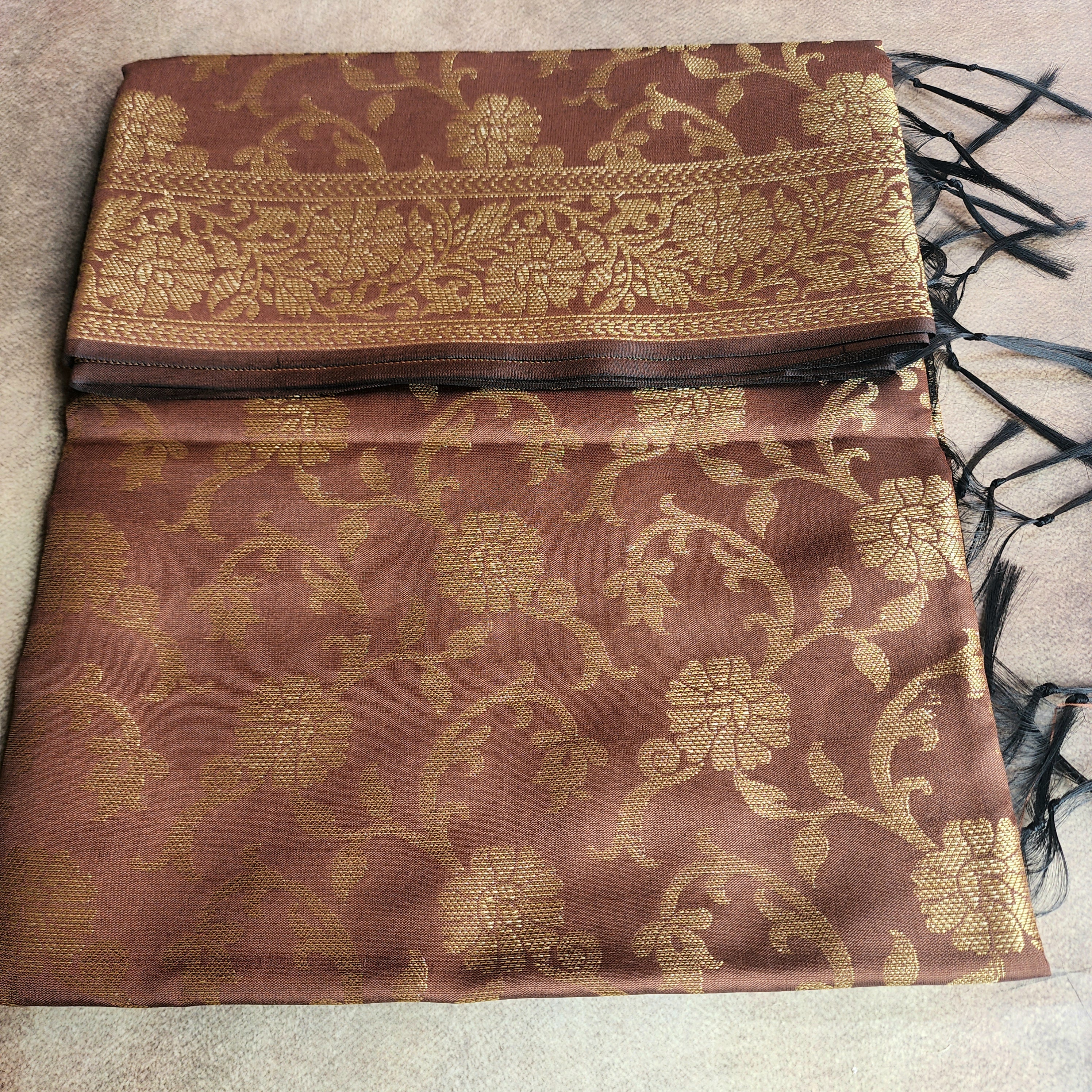 Copper Brown Banarasi Tapetta Silk Dupatta with Gold Floral Weave