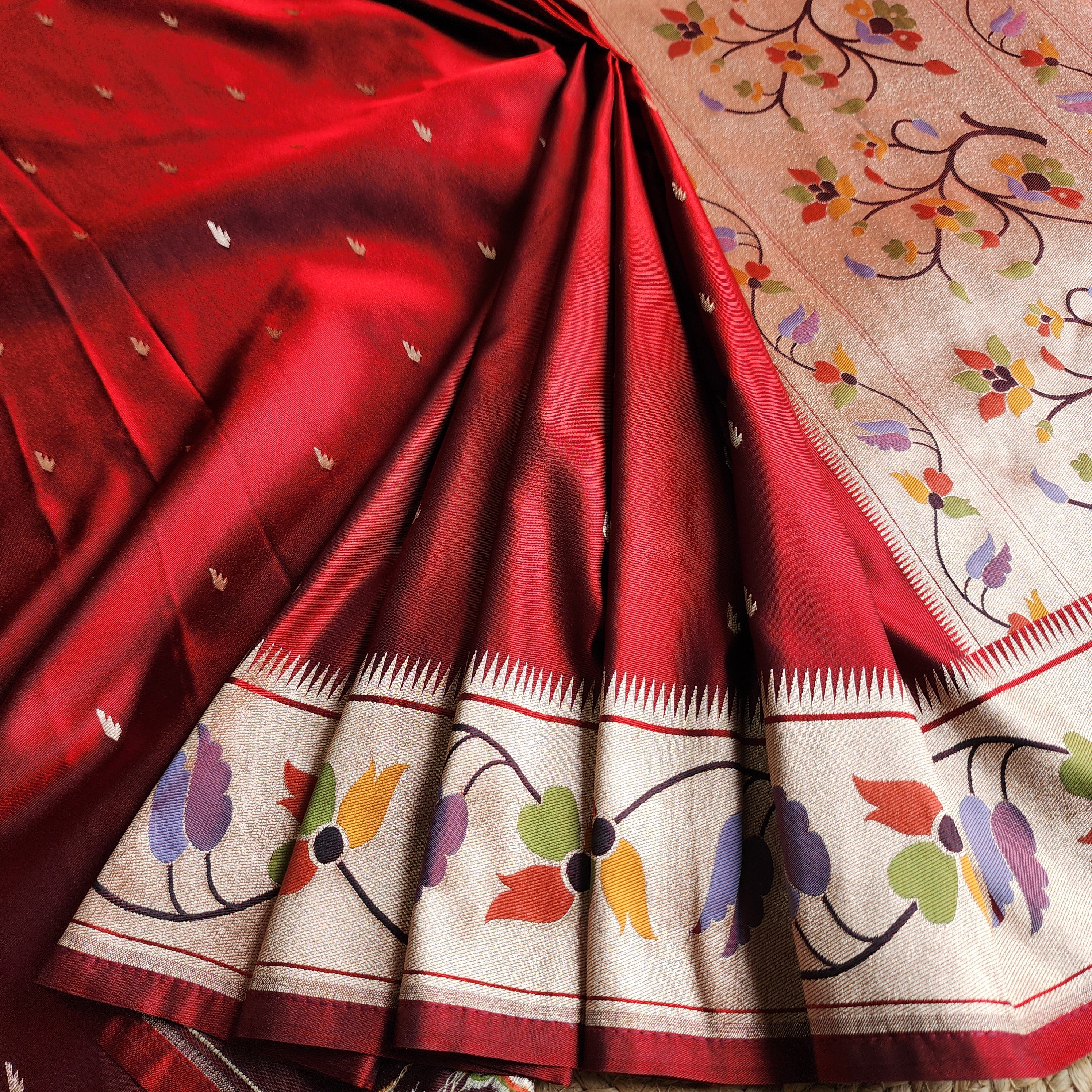 Raahi - Maroon Paithani Silk Saree with Stitched Blouse