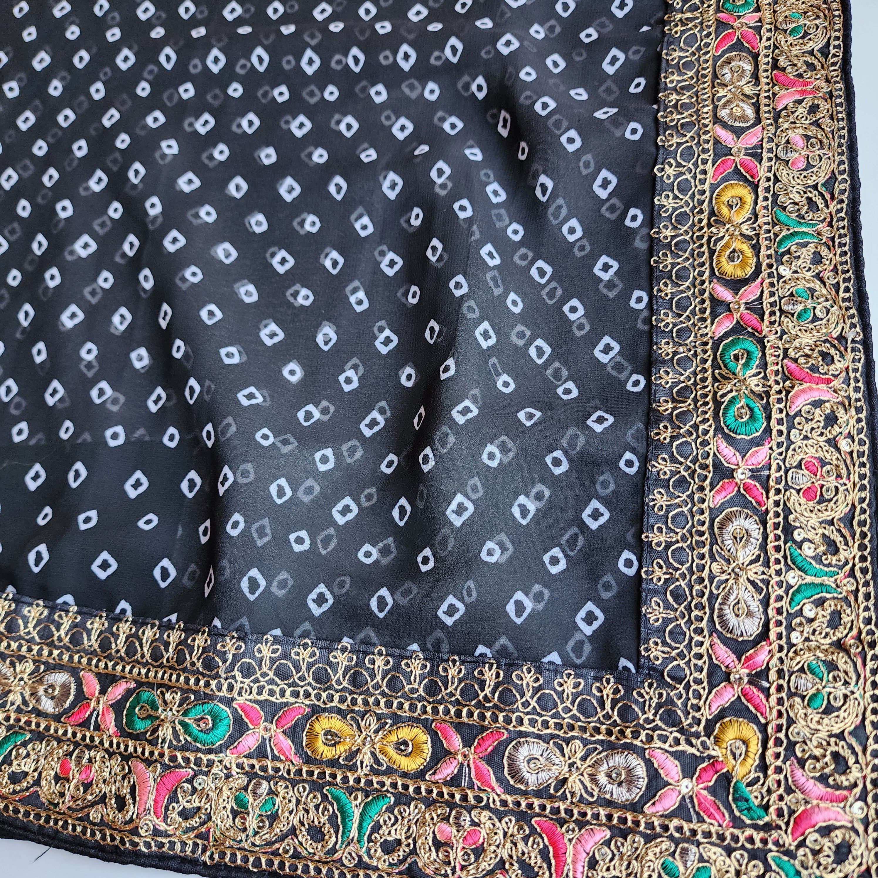 Embroidered Bandhani Designer Saree in Black