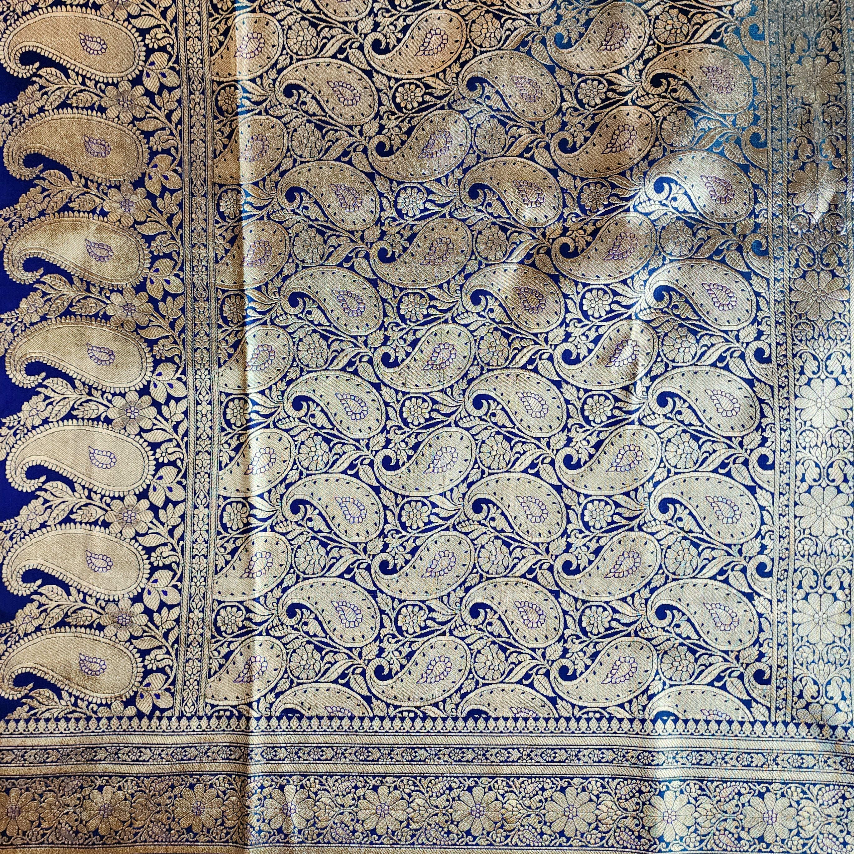 Royal Greenish-Blue Banarasi Silk Saree with Golden Zari Weave