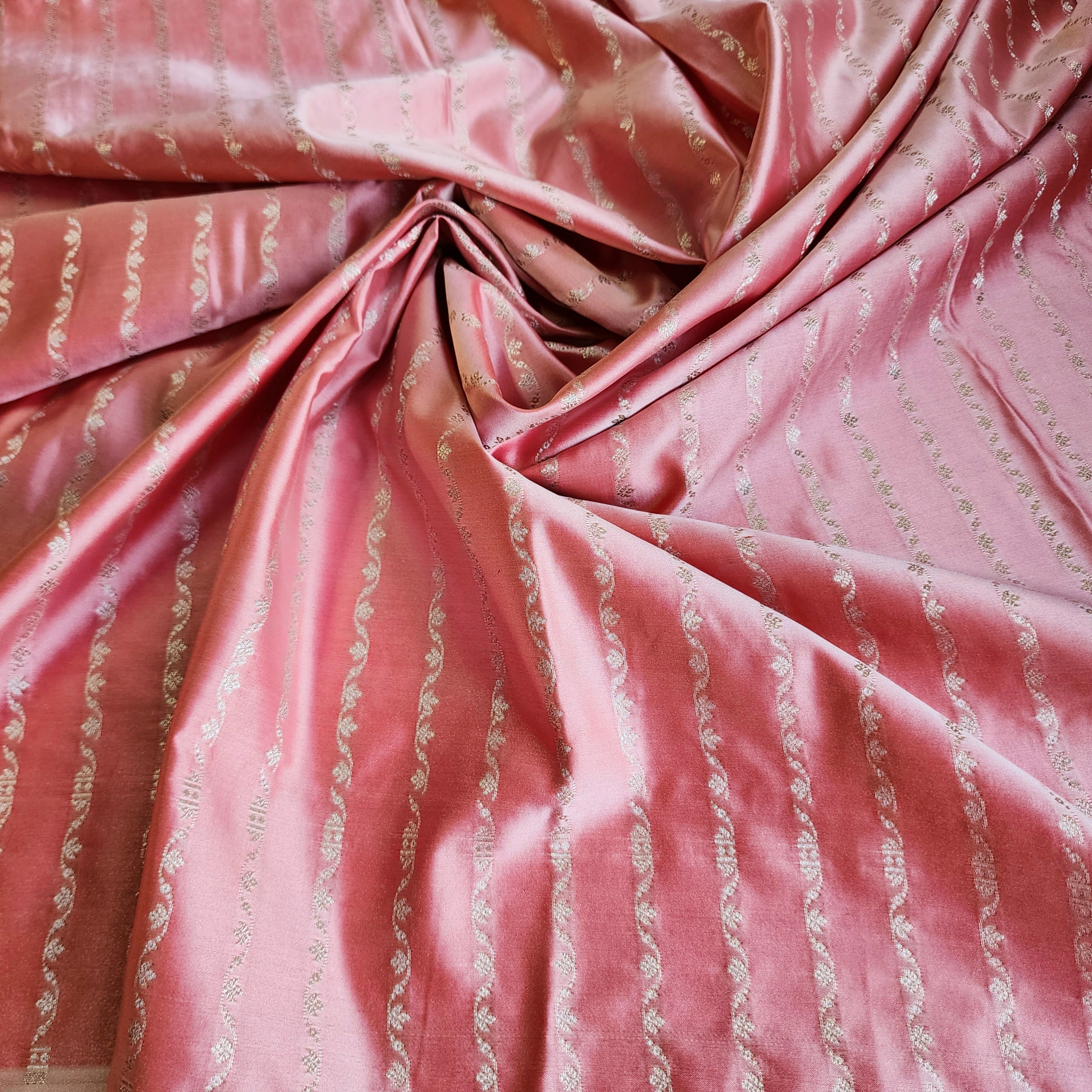 Pastel Baby Pink Banarasi Katan Silk Saree with Light Gold Zari weaving