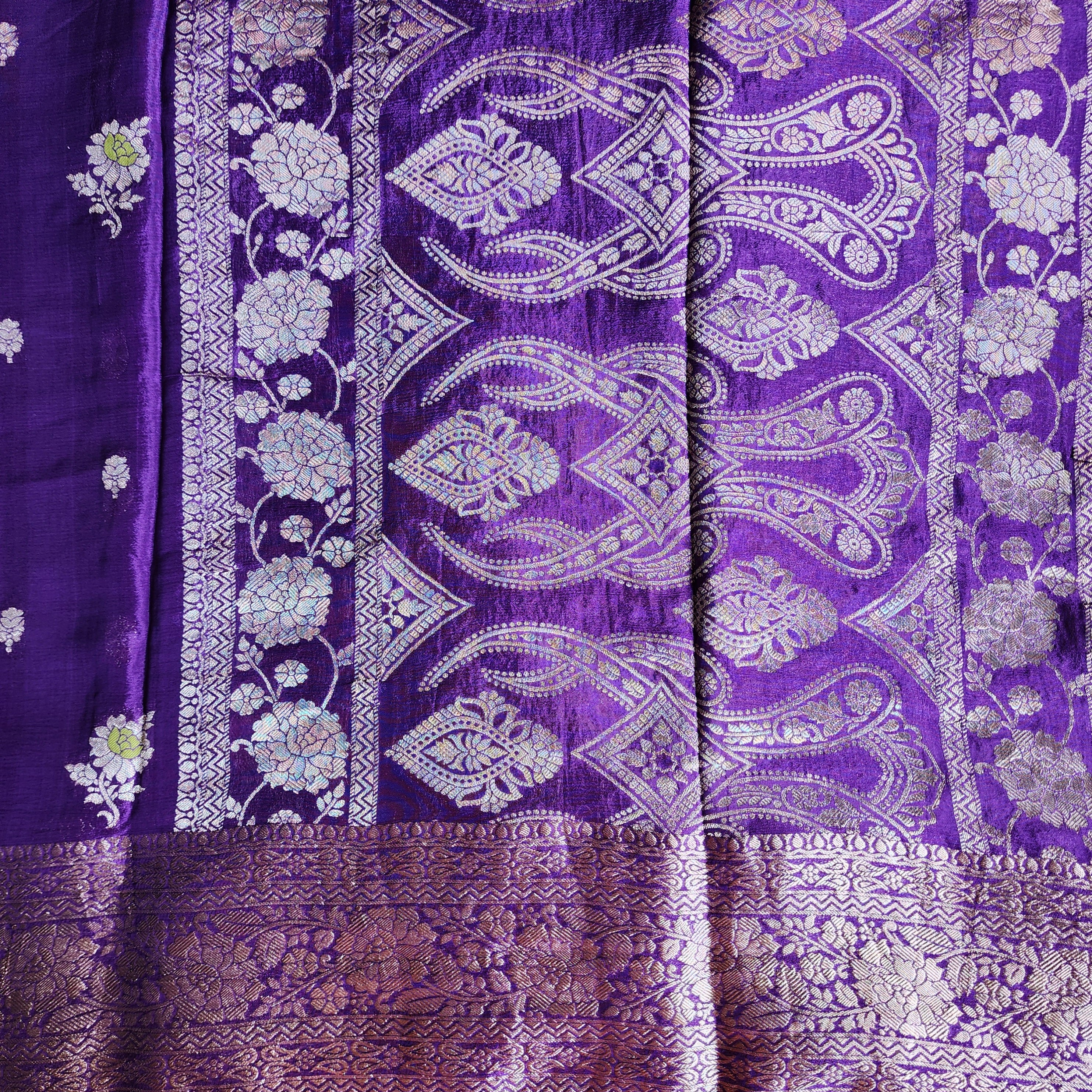 Royal Violet Pure Crepe Silk Saree with Gold Zari Border