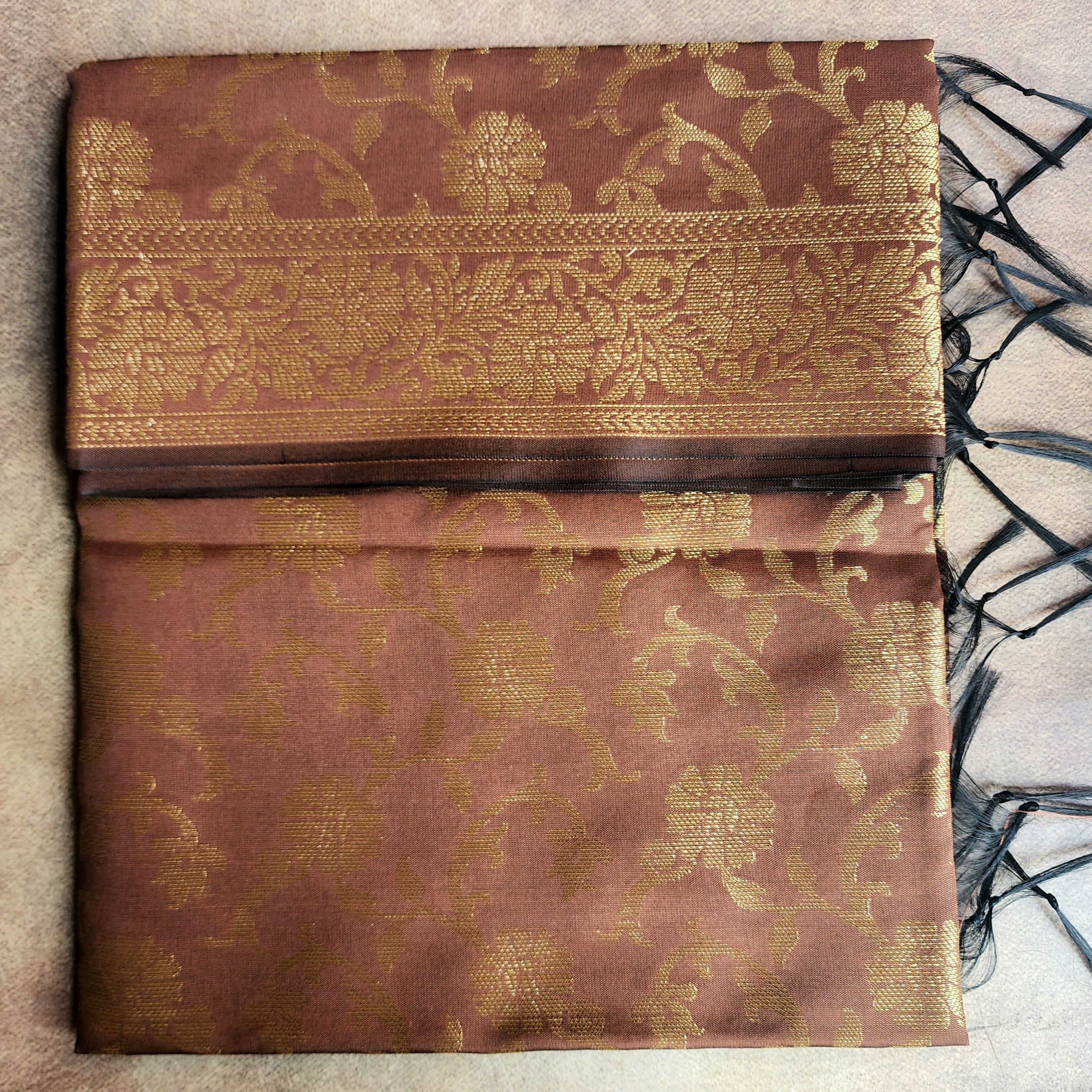 Copper Brown Banarasi Tapetta Silk Dupatta with Gold Floral Weave