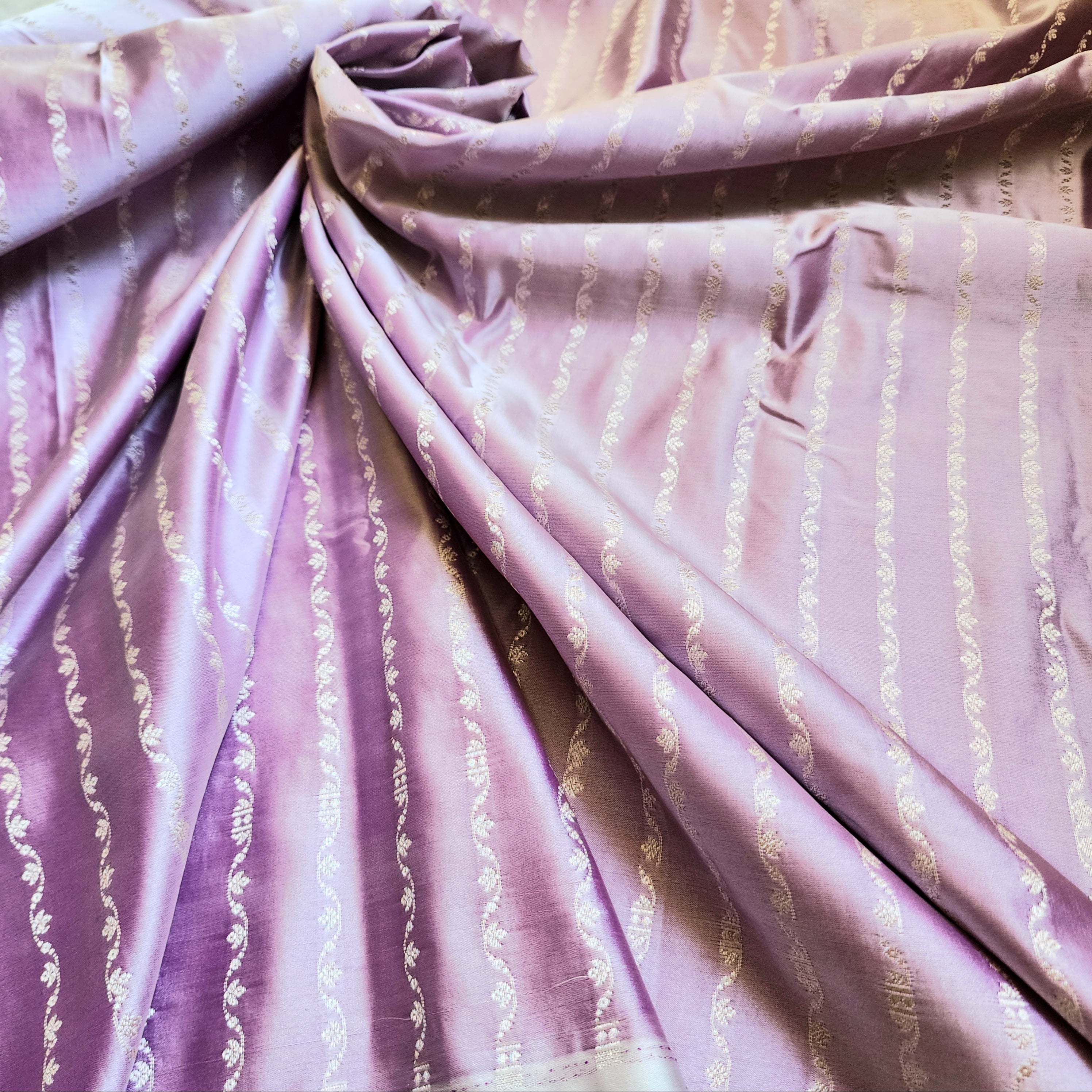 Lilac Banarasi Katan Silk Saree with Floral Vine Jaal