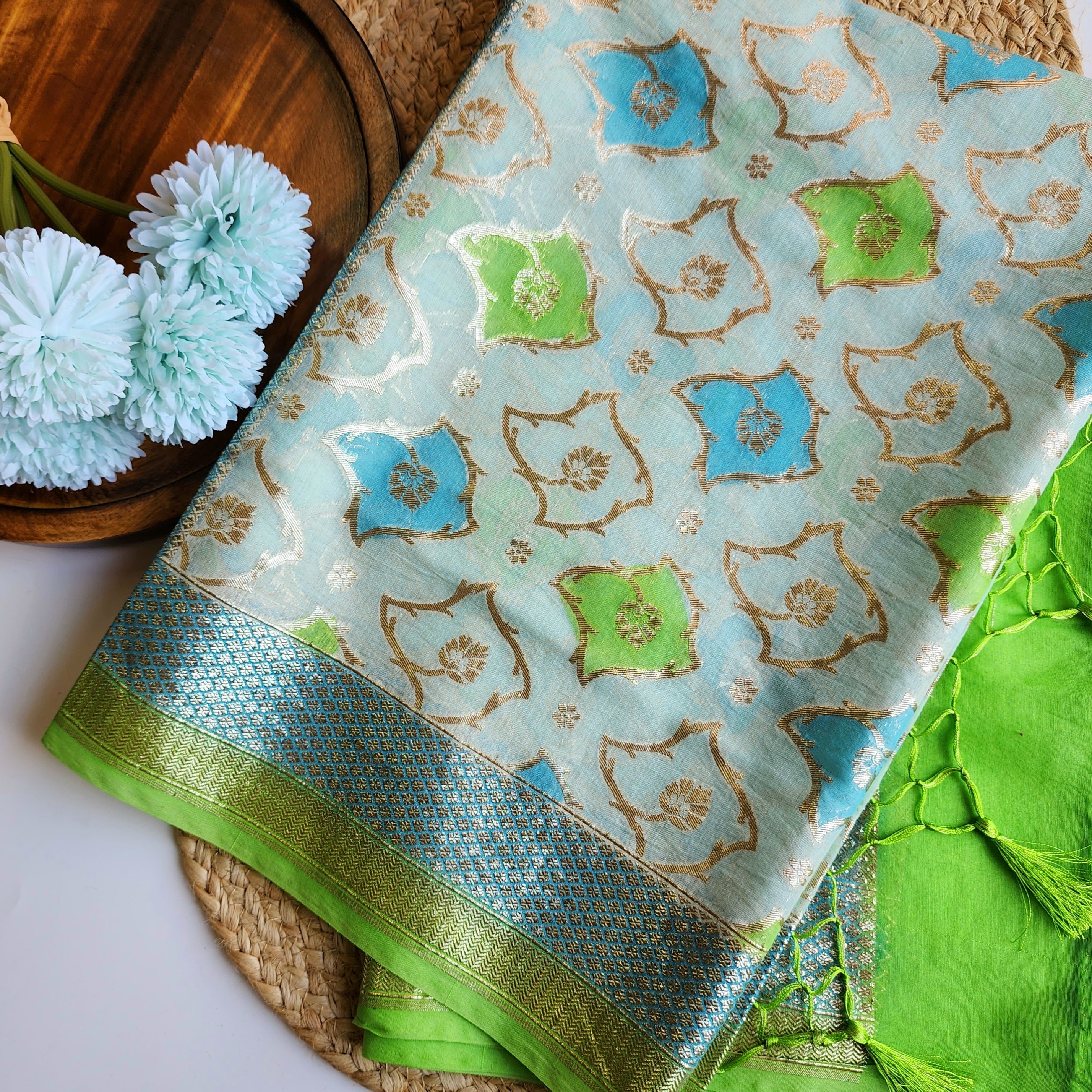 Light Blue Banarasi Brocade Tissue Silk Dupatta