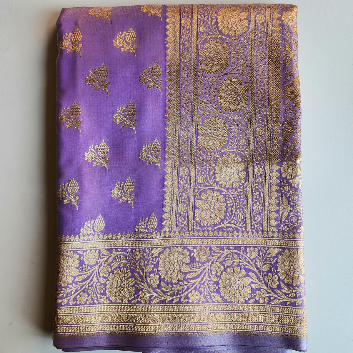 Rich Violet Banarasi Silk Saree with Gold Zari Weaving
