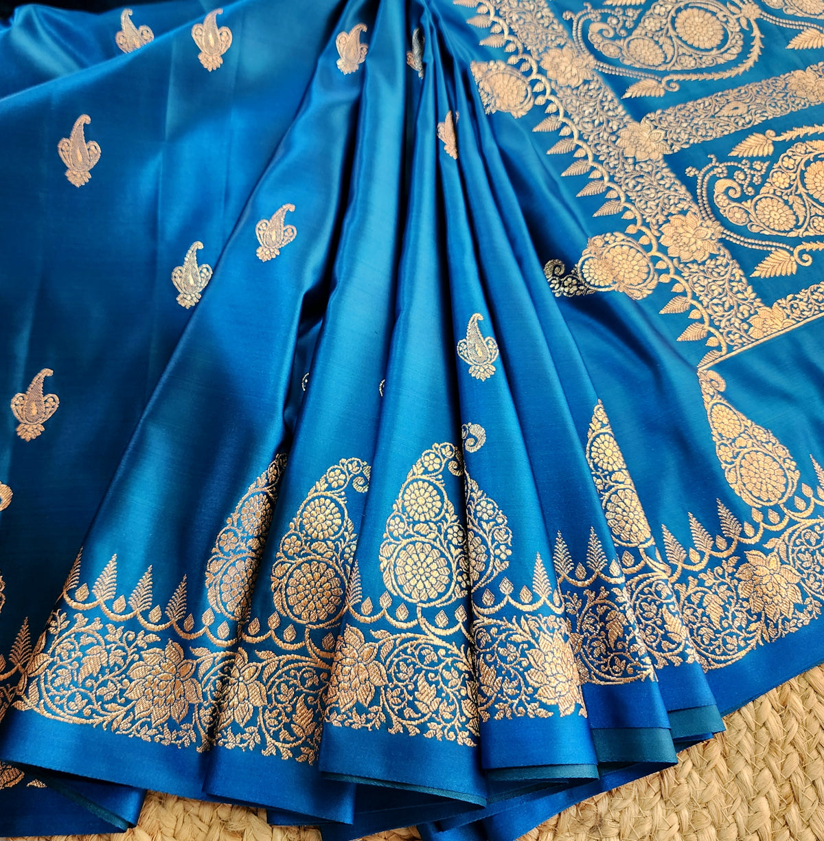 Royal Blue Paisley Katan Silk Saree with Gold Zari
