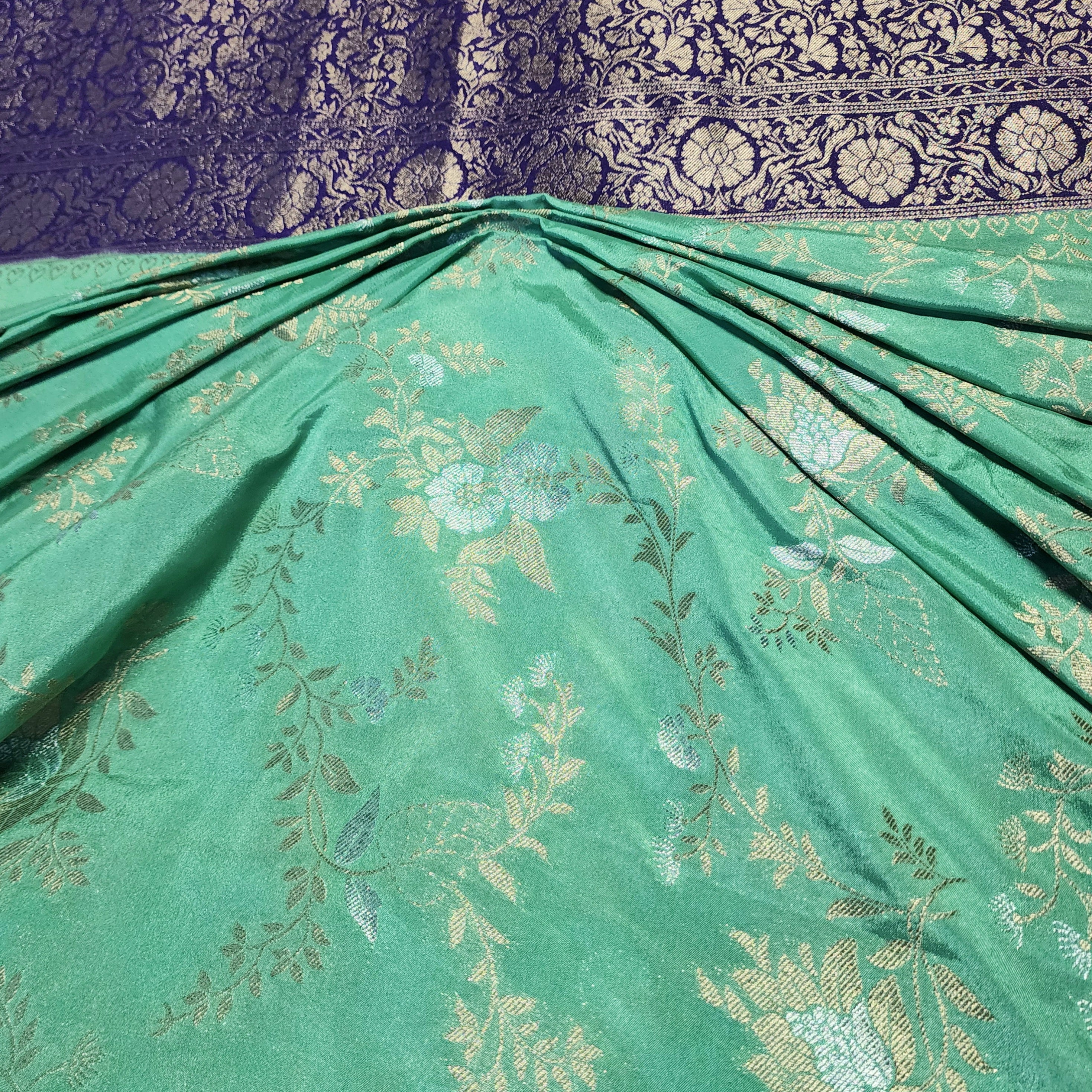 Mint Green Crepe Chiffon Saree with Violet Border