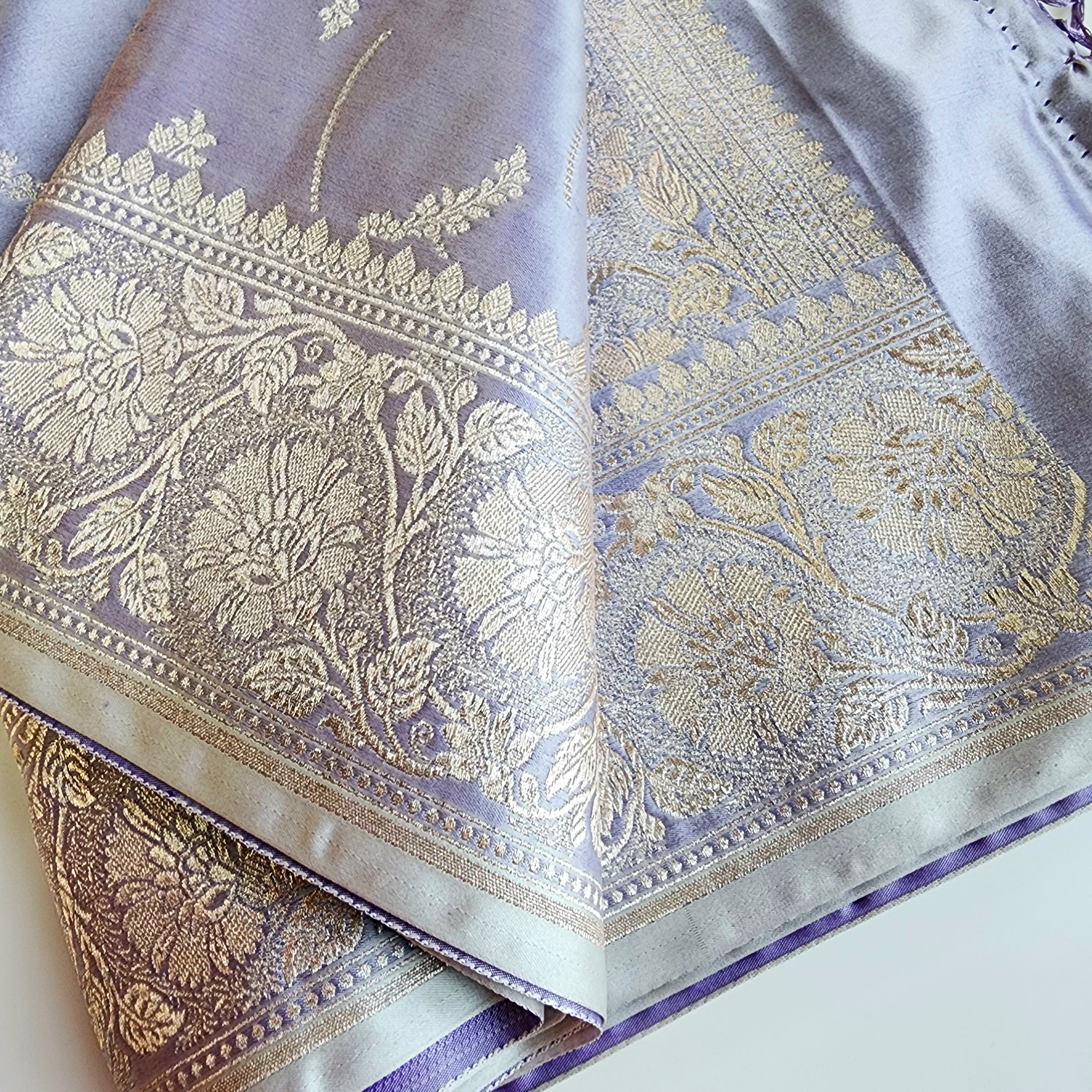 Pastel Lilac Banarasi Katan Silk Saree with Light Gold Zari weaving