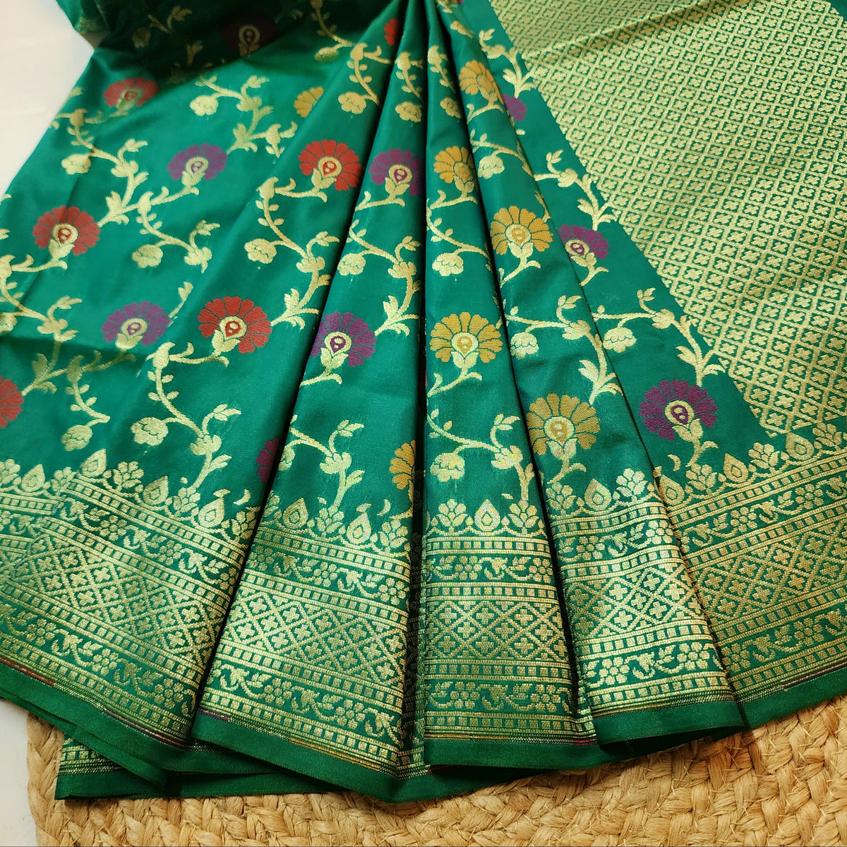 Banarasi Silk Floral Jaal Dupatta - Deep Teal