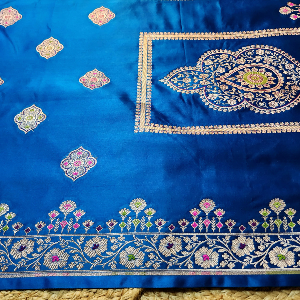 Royal Blue Banarasi Katan Silk Saree with Multicolor Meenakari