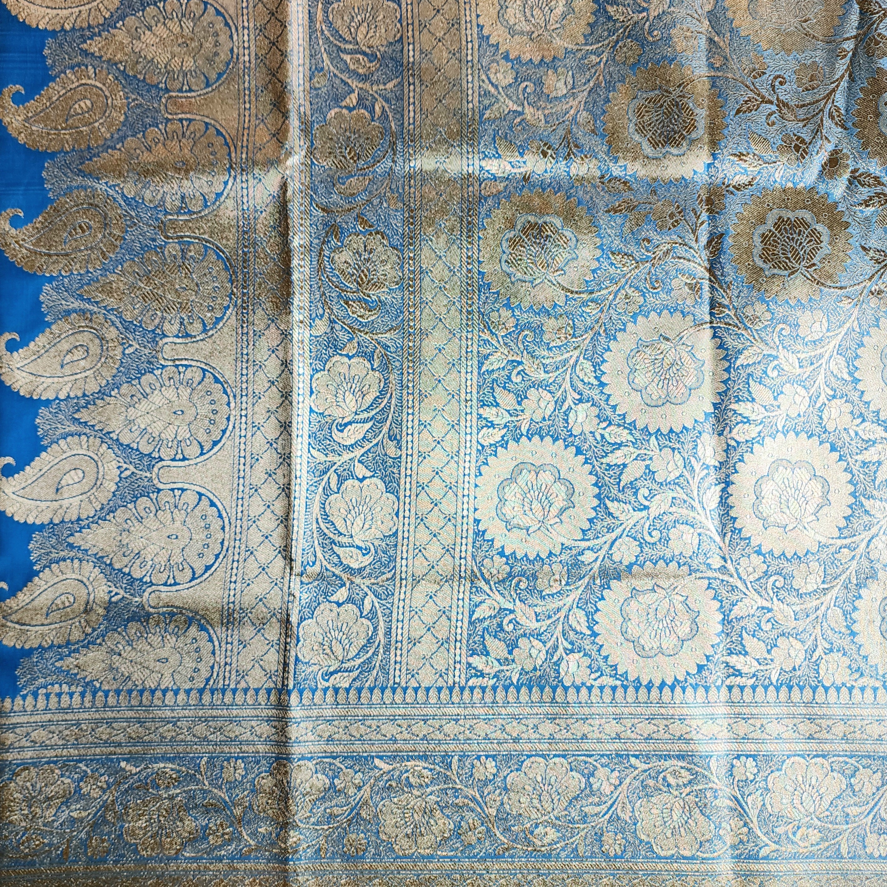 Rich Electric Blue Banarasi Silk Saree with Gold Zari Weaving