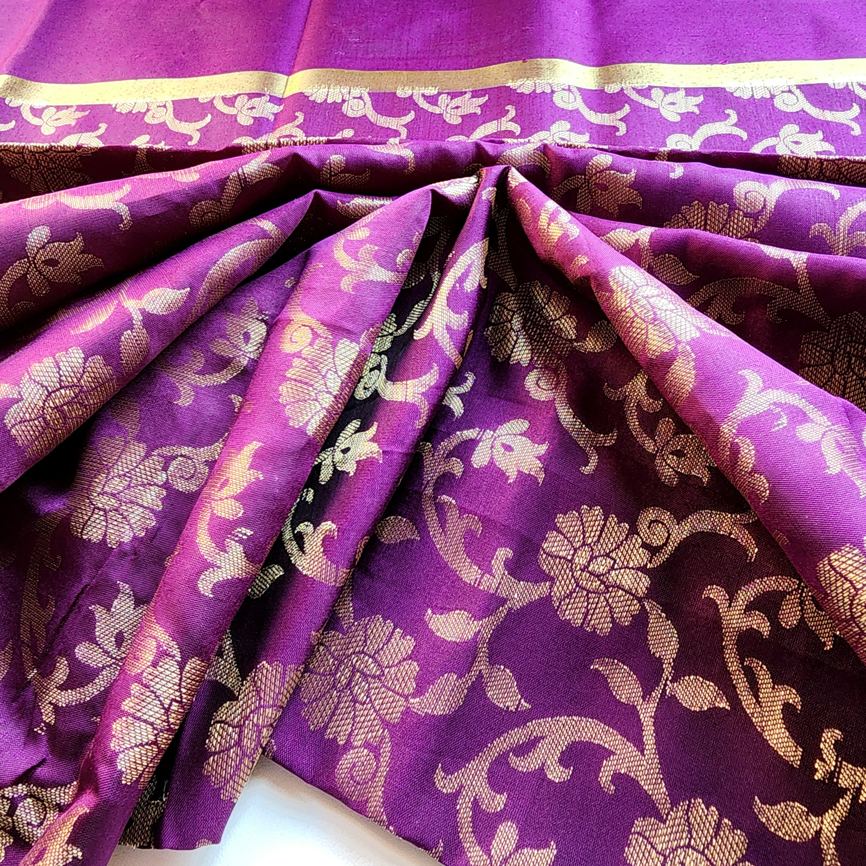 Magenta Purple Banarasi Tapetta Silk Dupatta with Gold Floral Weave