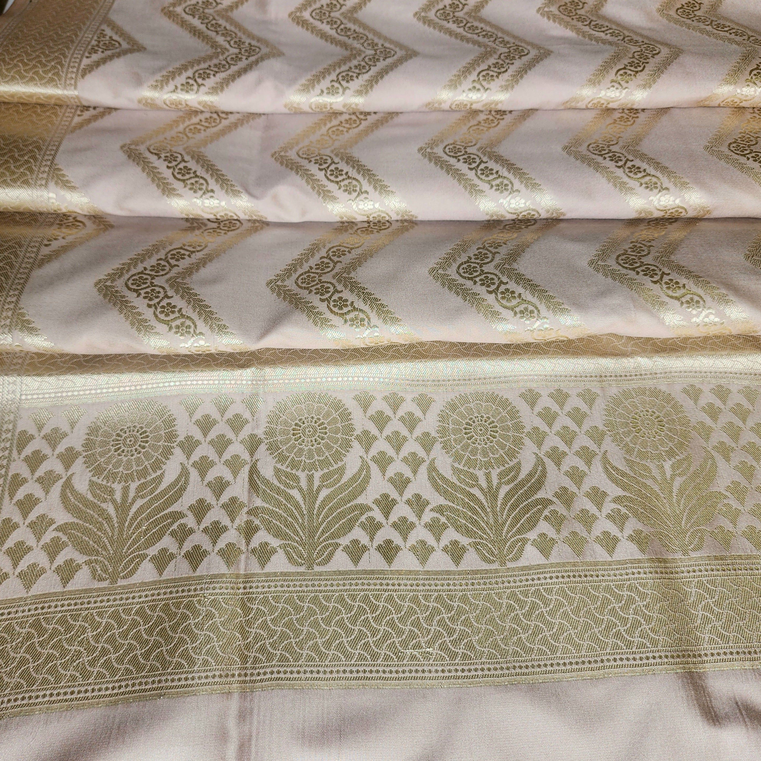 Light Mushroom Banarasi Dupatta with Golden Zigzag Pattern