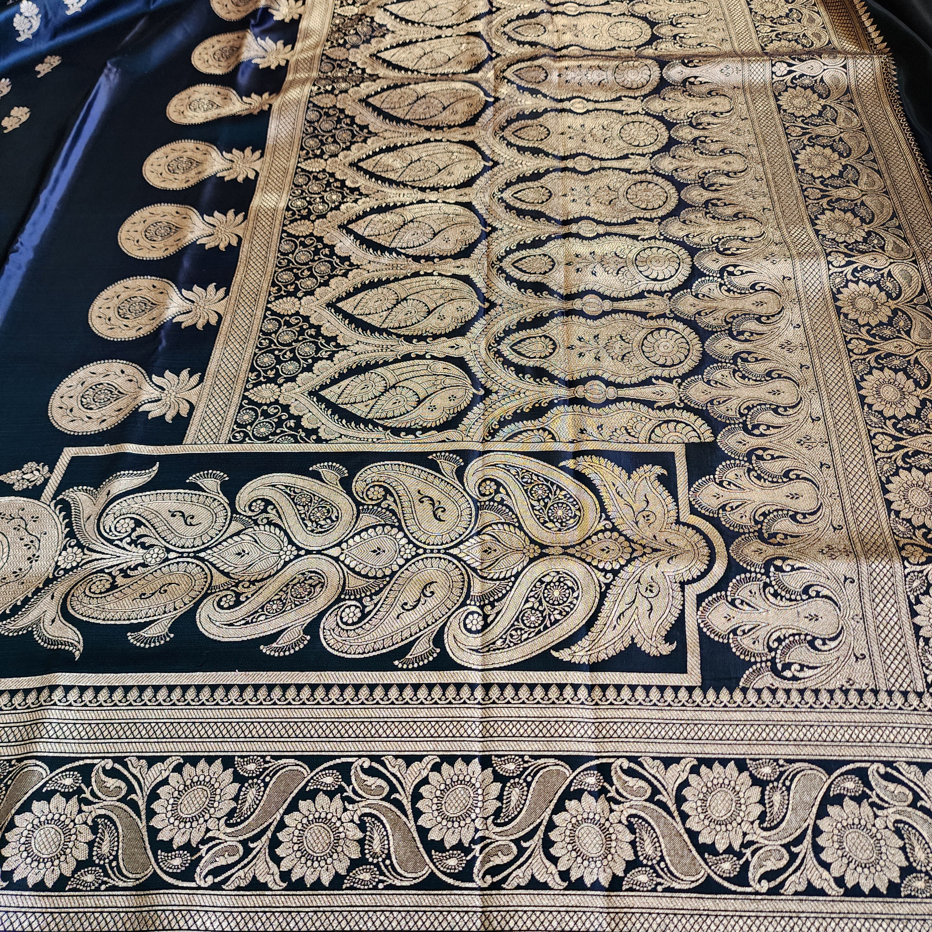 Teal Blue Pure Banarasi Katan Silk Saree with light Gold Zari Weaving