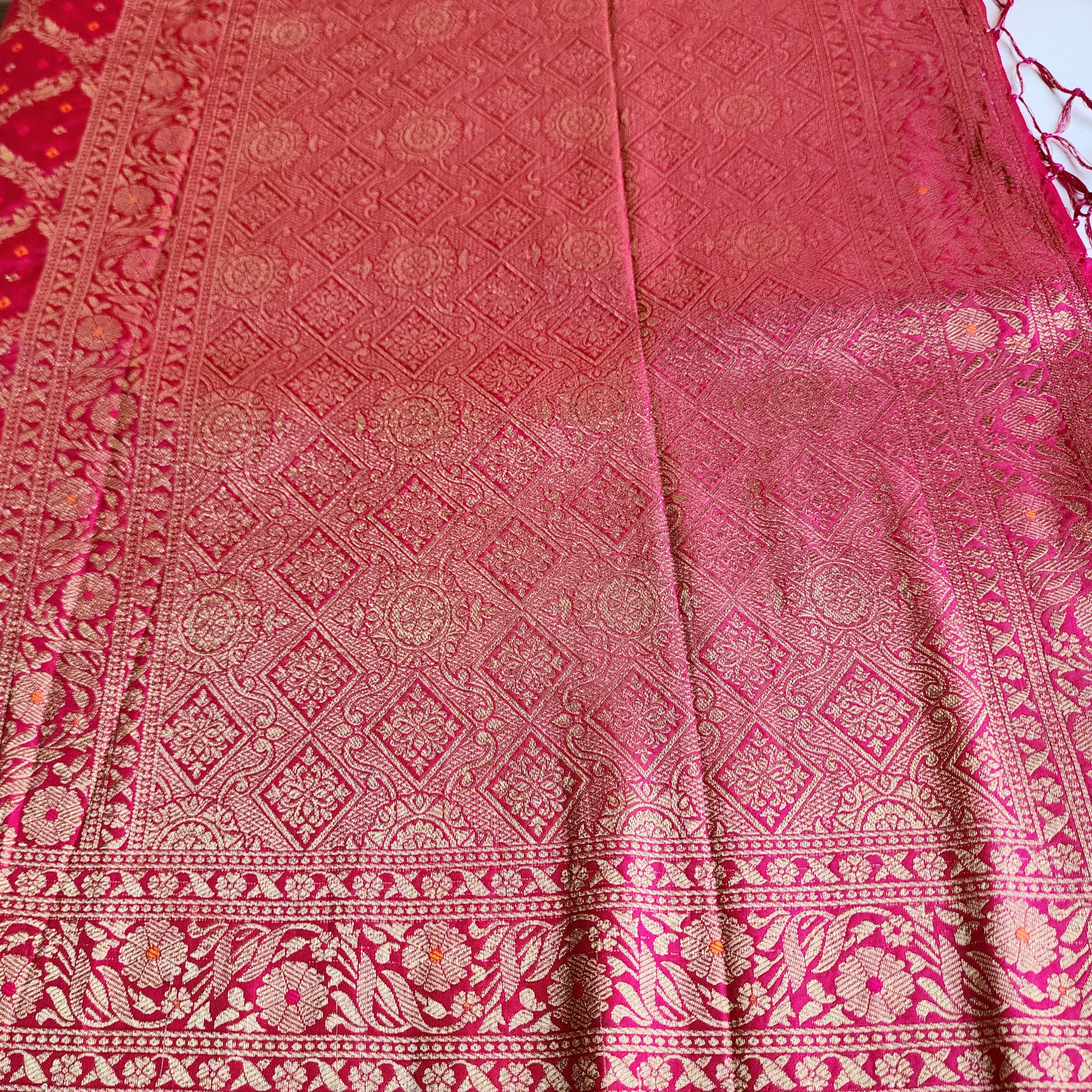 Deep Magenta Bandhani Dupatta with Traditional Jaal