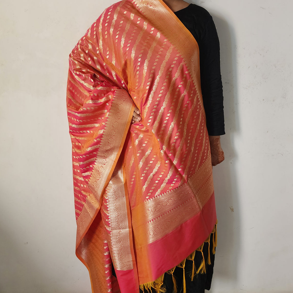 Peach Orange - Banarasi Leheriya Style Dupatta