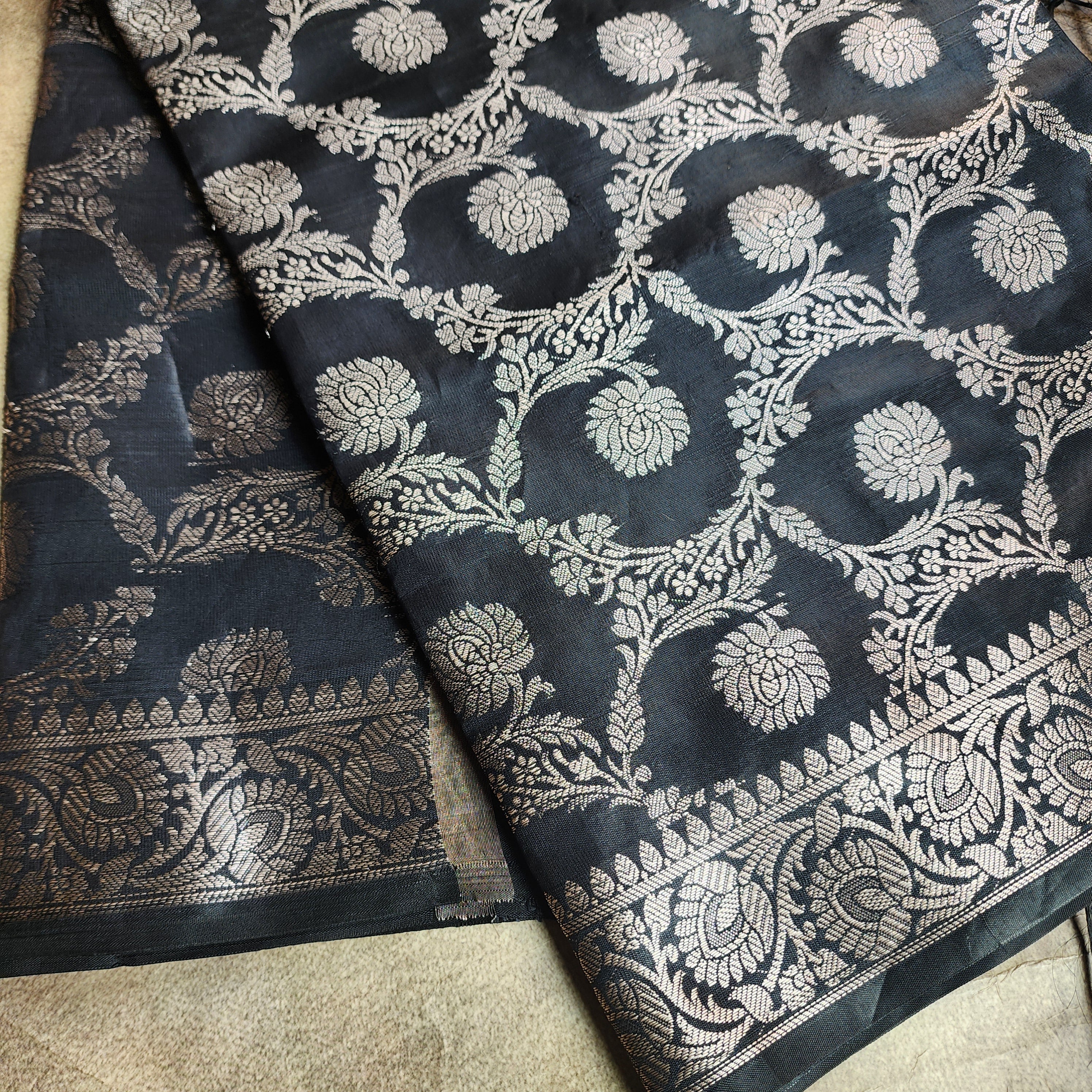 Black Semi Silk Zari Dupatta