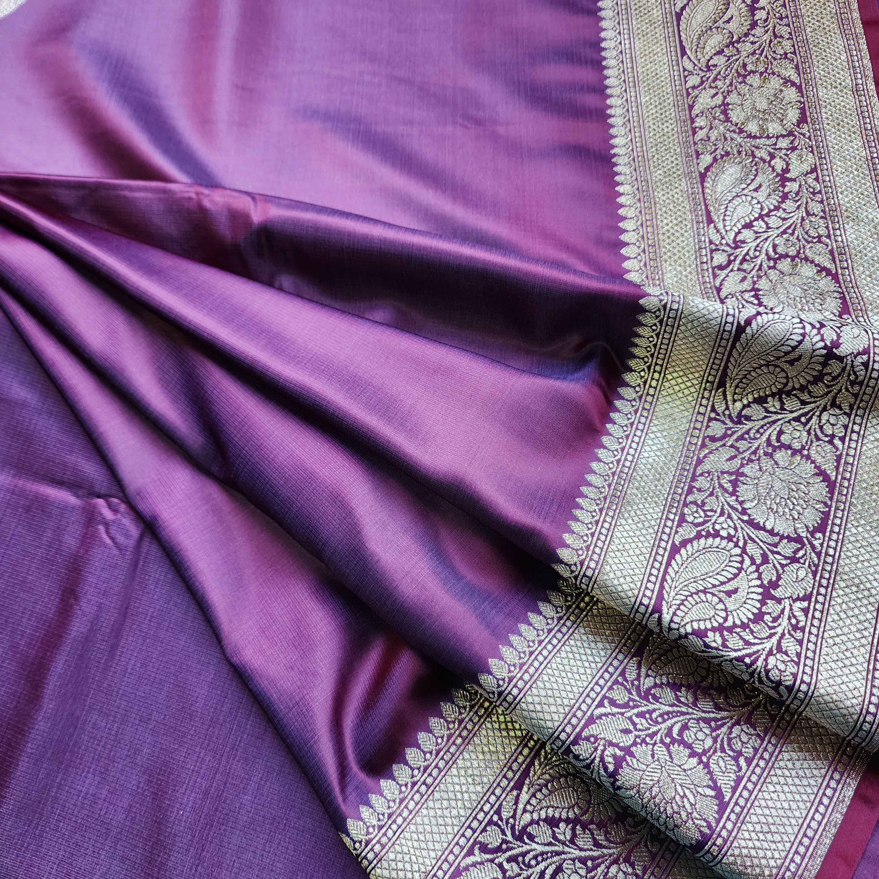 Dhoop Chhaon Deep Violet Banarasi Katan Silk Saree